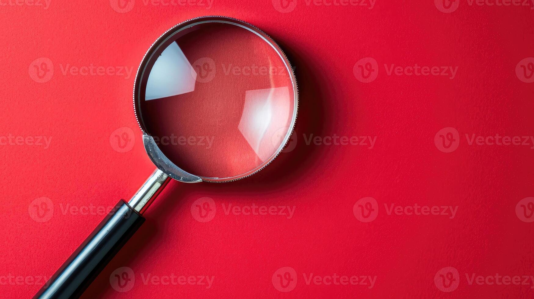 AI generated Magnifying glass against a bold red background, symbolizing exploration and investigation, Ai Generated. photo