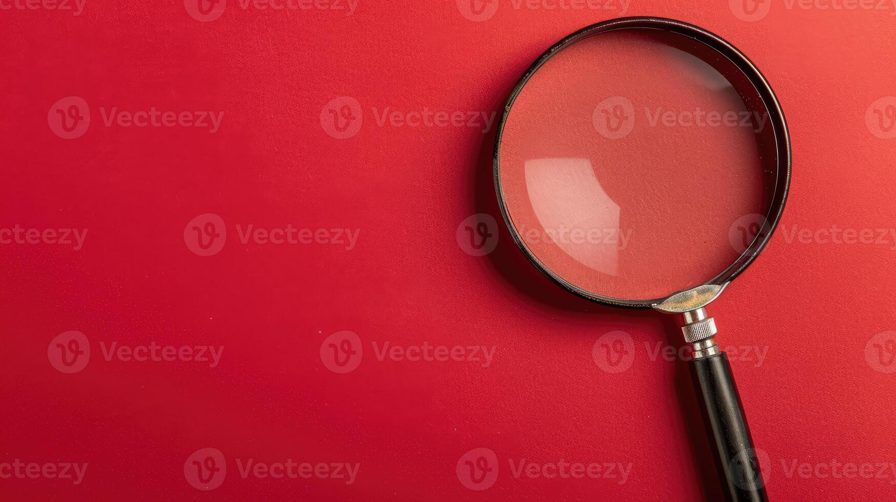 AI generated Magnifying glass against a bold red background, symbolizing exploration and investigation, Ai Generated. photo