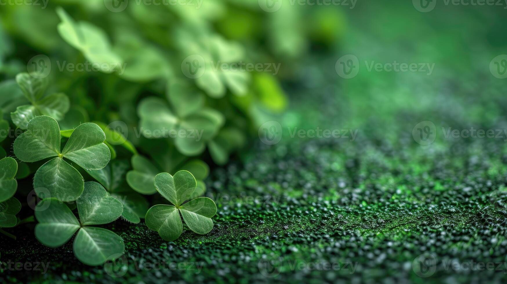 ai generado tréboles adornando un vibrante verde fondo, encarnando el espíritu de S t. patrick's día celebracion, ai generado. foto