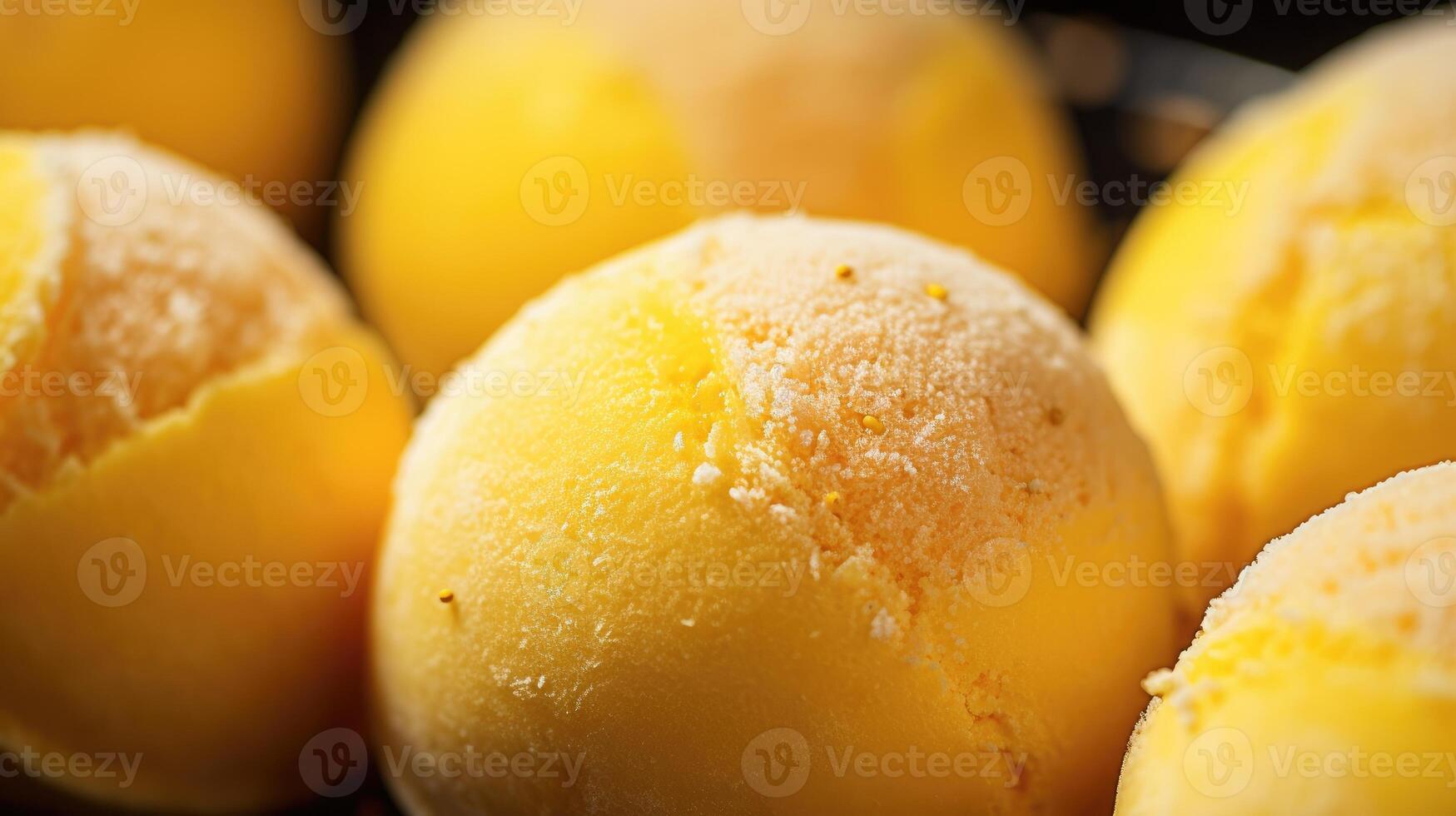 AI generated Succulent mango ice cream balls, a burst of tropical joy in every close-up frame. Ai Generated. photo
