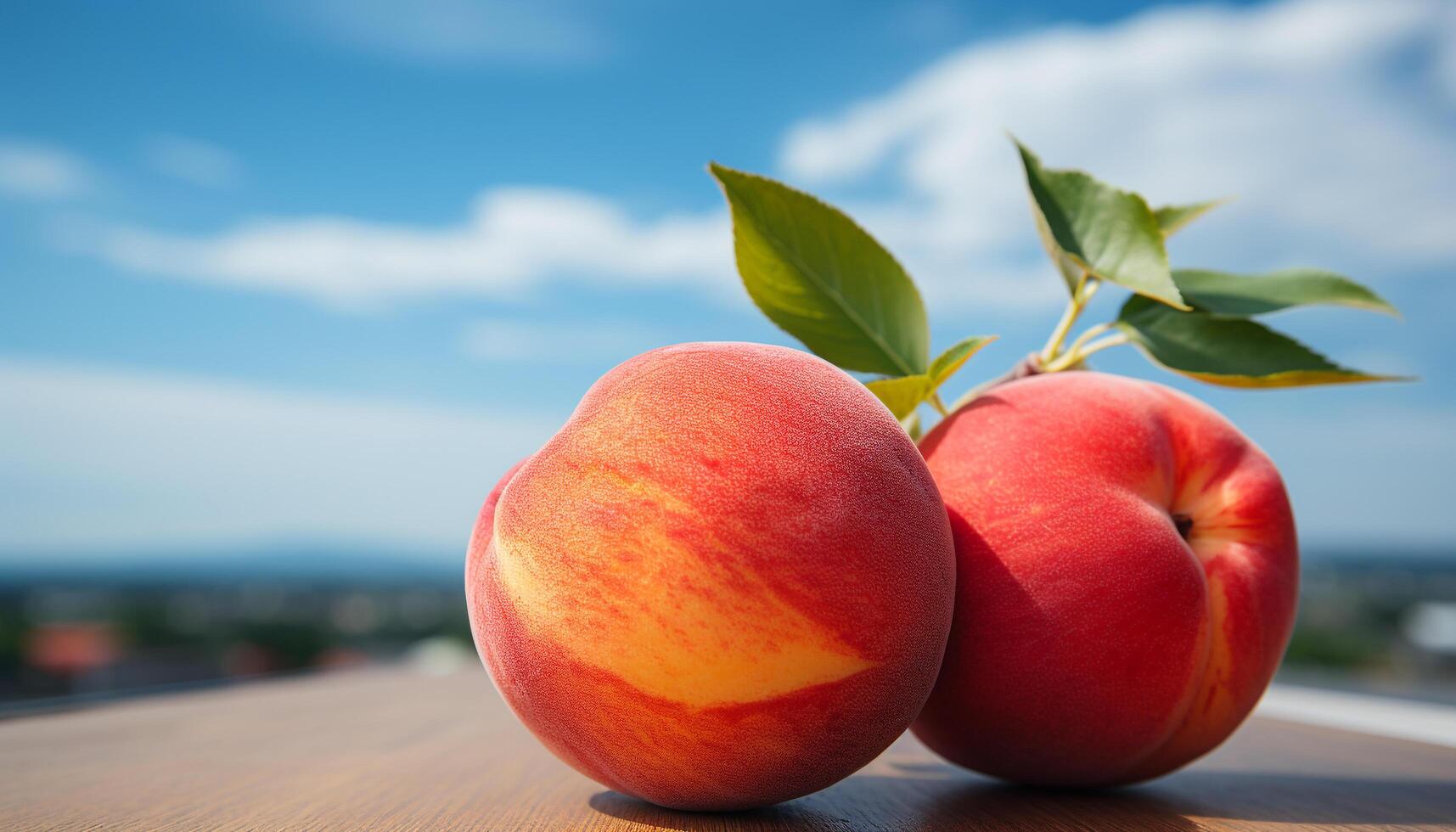 ai generado fresco, maduro Fruta en de madera mesa, un sano verano bocadillo generado por ai foto