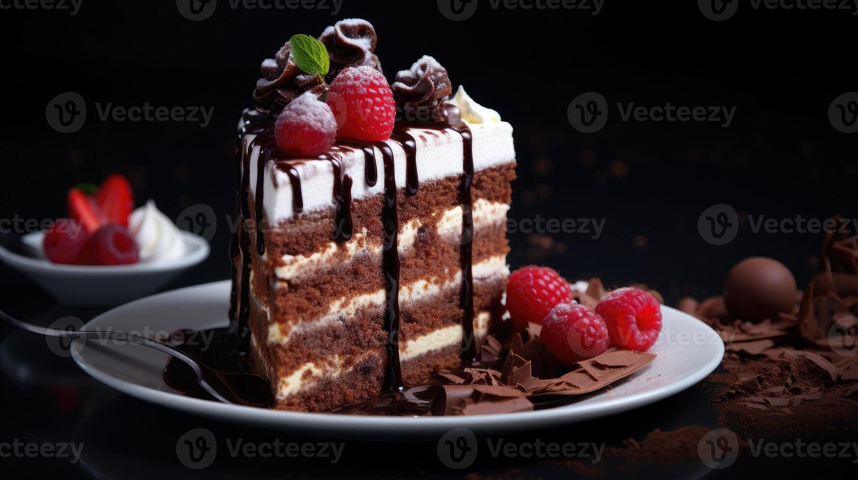 AI generated Real shot captures the essence of a delectable cake and its inviting slices. Ai Generated photo