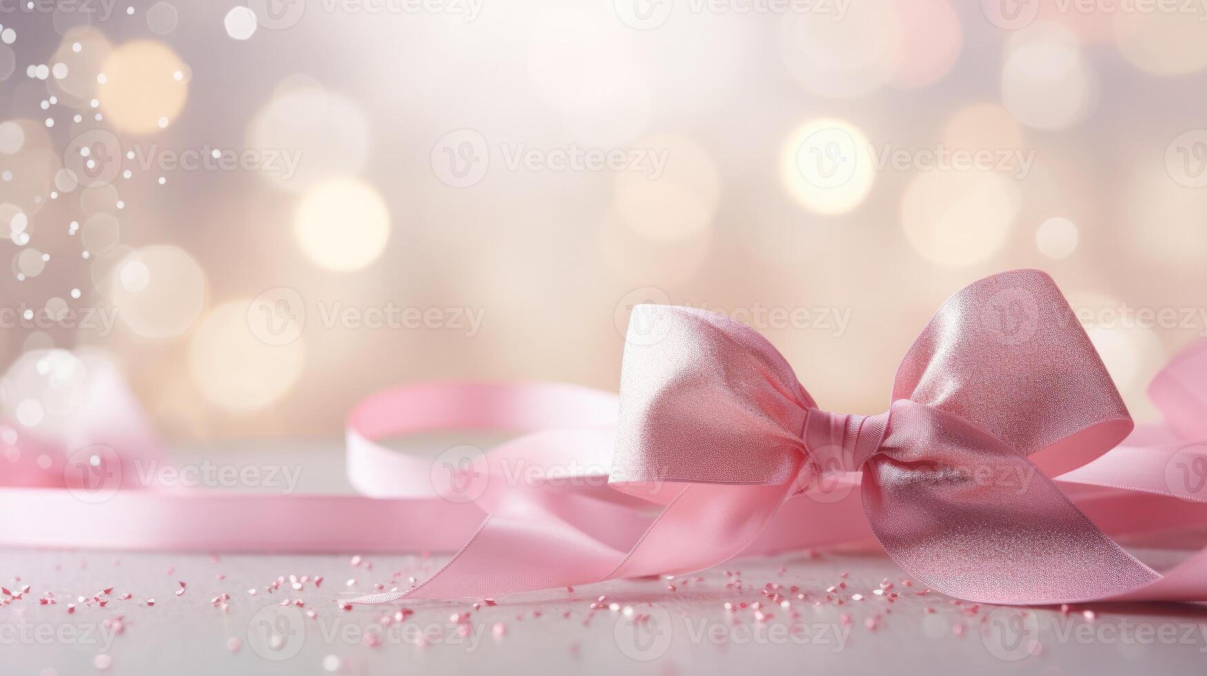 AI generated A delicate pink ribbon expertly tied in a charming bow. Ai Generated photo