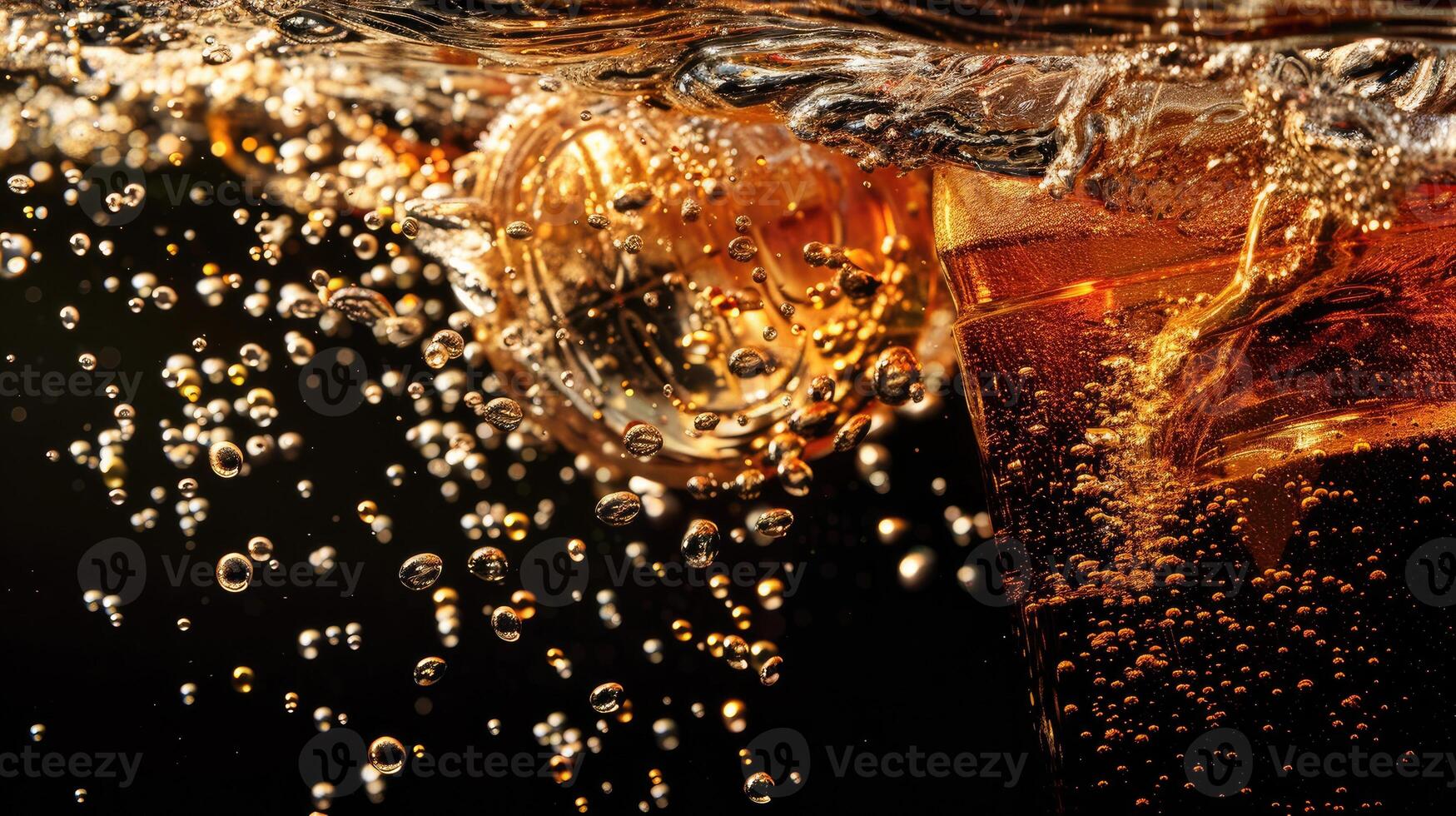 AI generated Soda water bubbles splashing underwater against a black background. Ai Generated photo