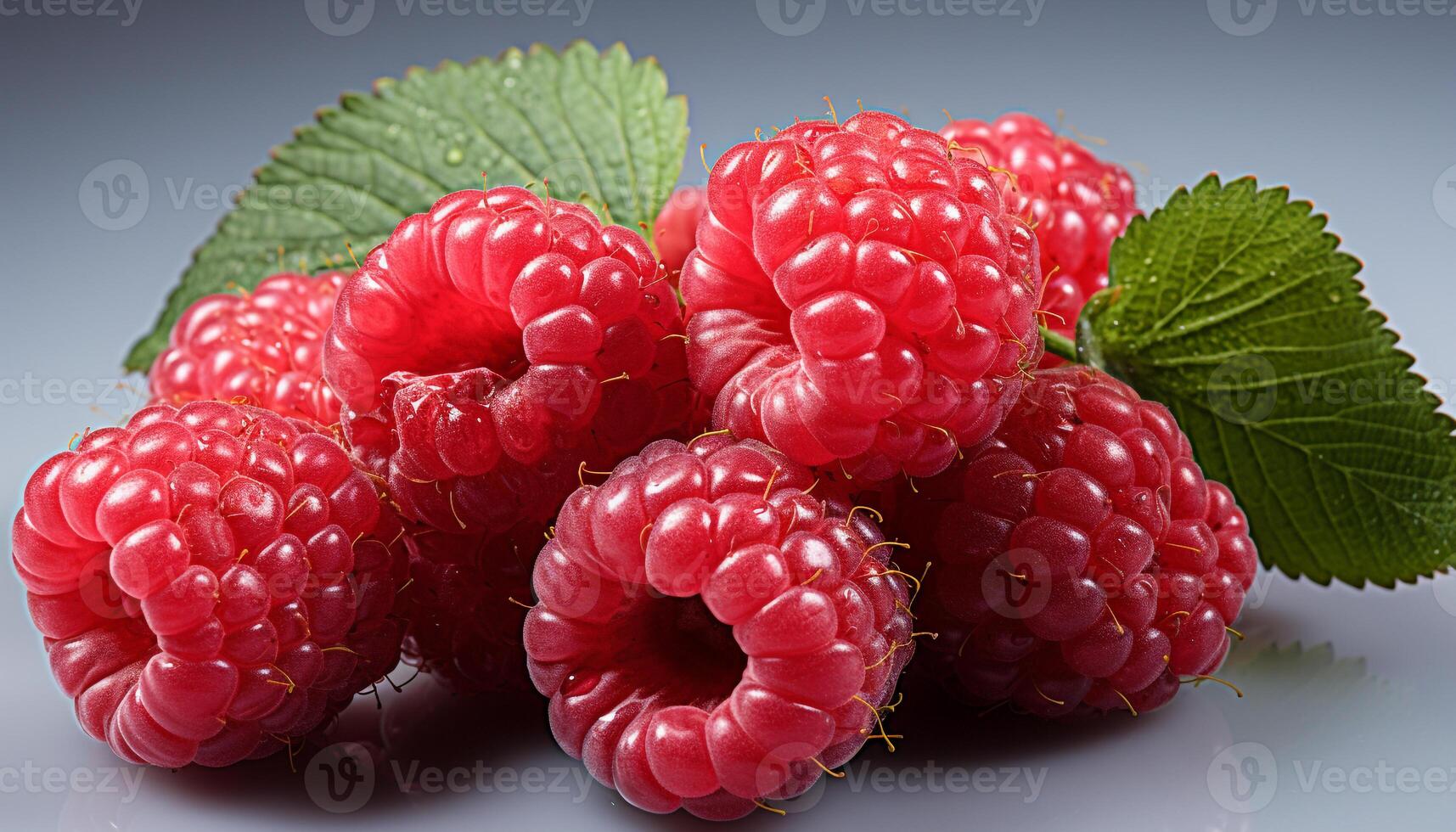 AI generated Fresh, ripe raspberry, a healthy, sweet summer snack on wood generated by AI photo