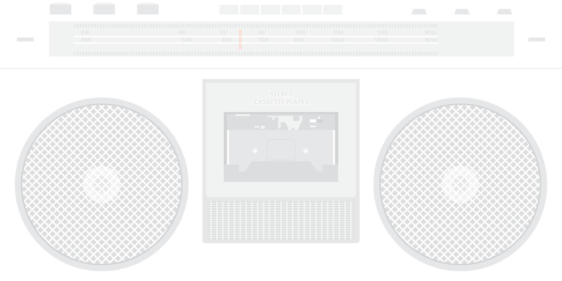 retro casete jugador y radio interfaz plano diseño descolorido vector ilustración en blanco antecedentes.