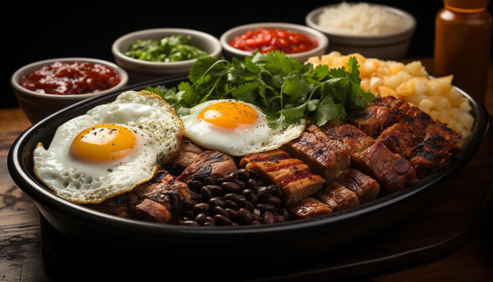 AI generated Grilled pork steak with fresh salad, ready to eat and healthy generated by AI photo