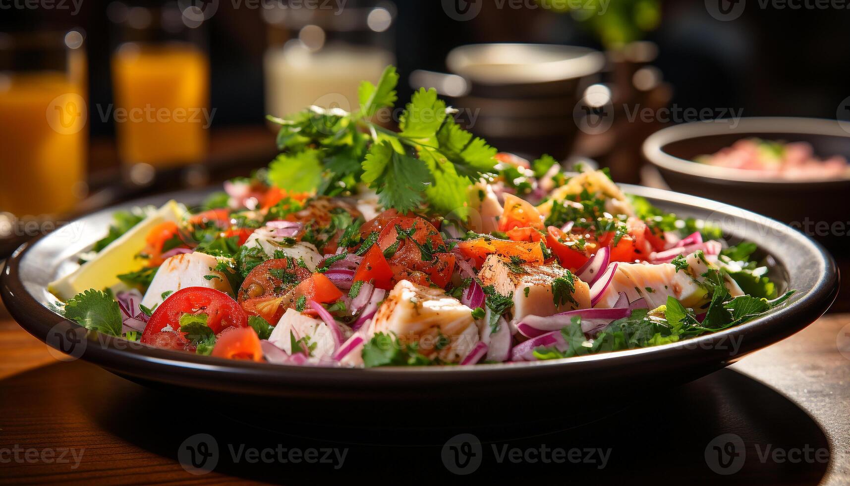 AI generated Freshness on plate gourmet salad, healthy eating, vegetarian food generated by AI photo