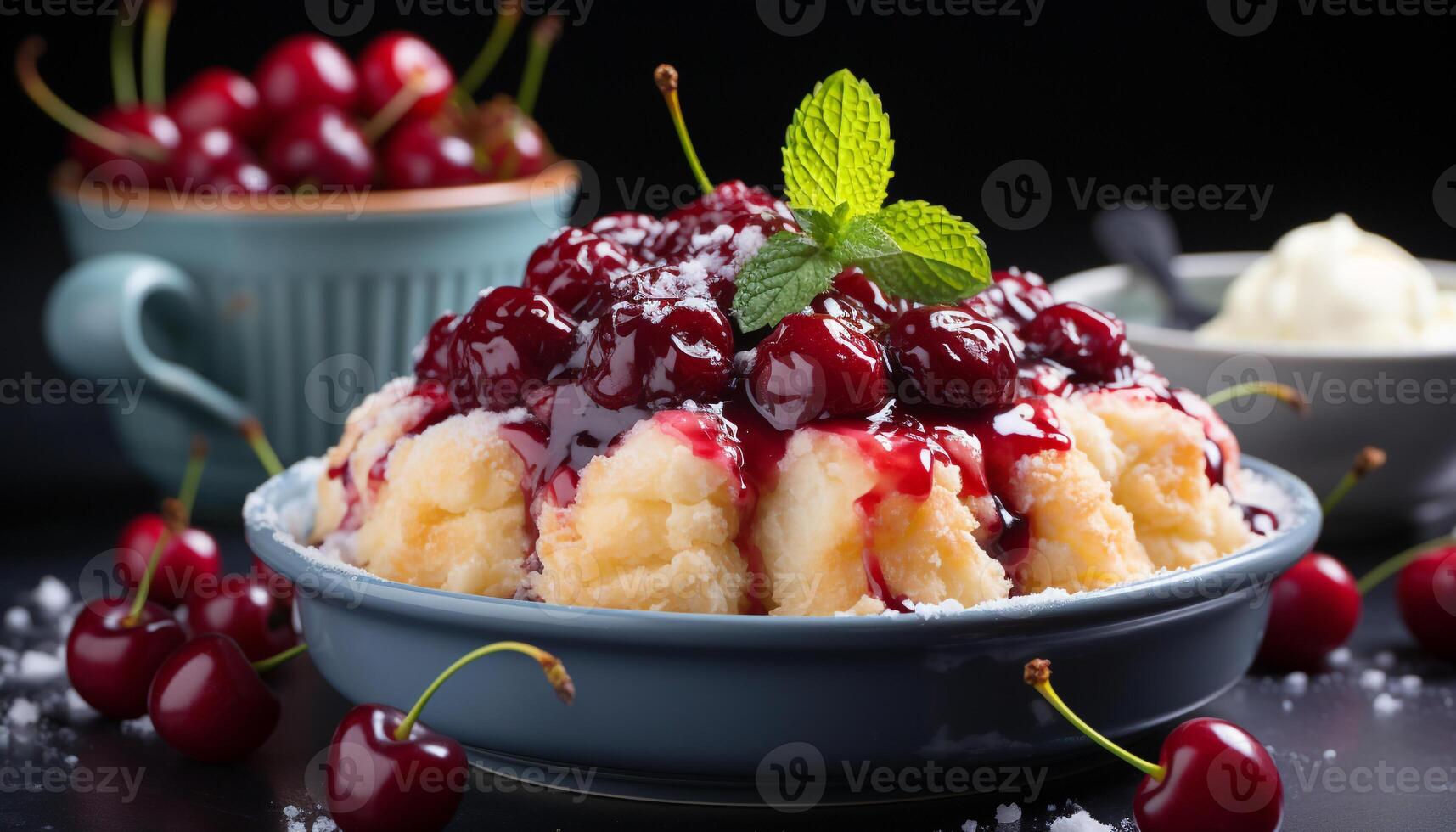 AI generated Freshly baked homemade berry dessert on wooden table, summer indulgence generated by AI photo