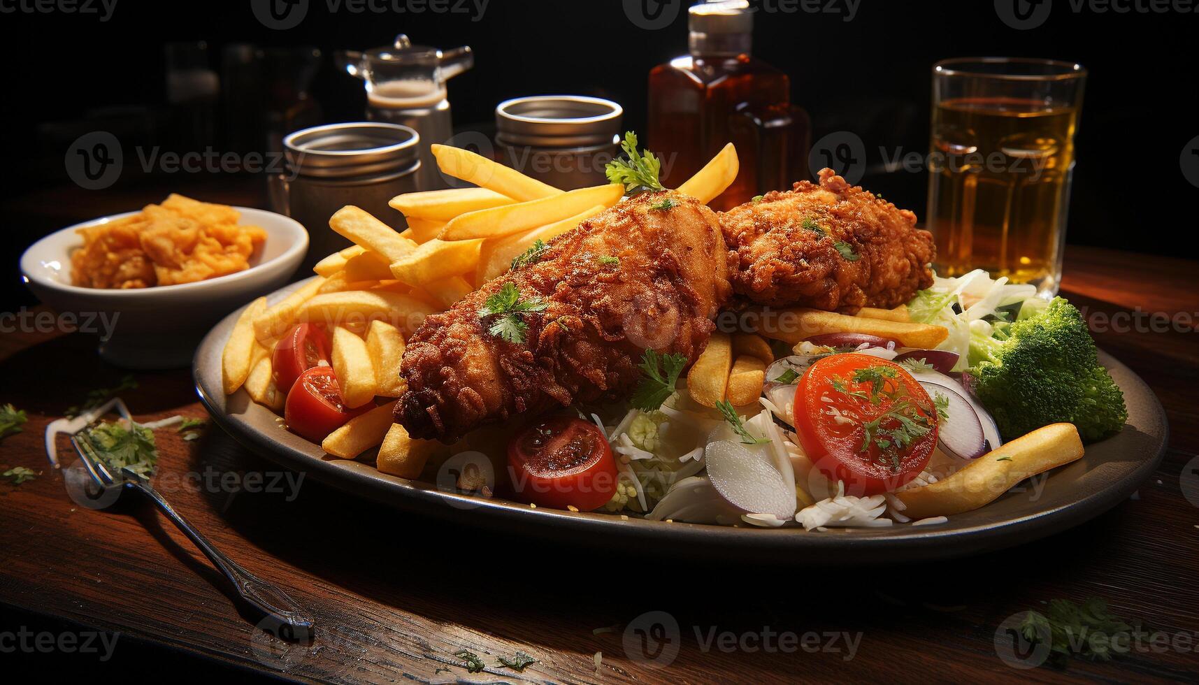 AI generated Grilled meat, tomato, and vegetable on a plate generated by AI photo
