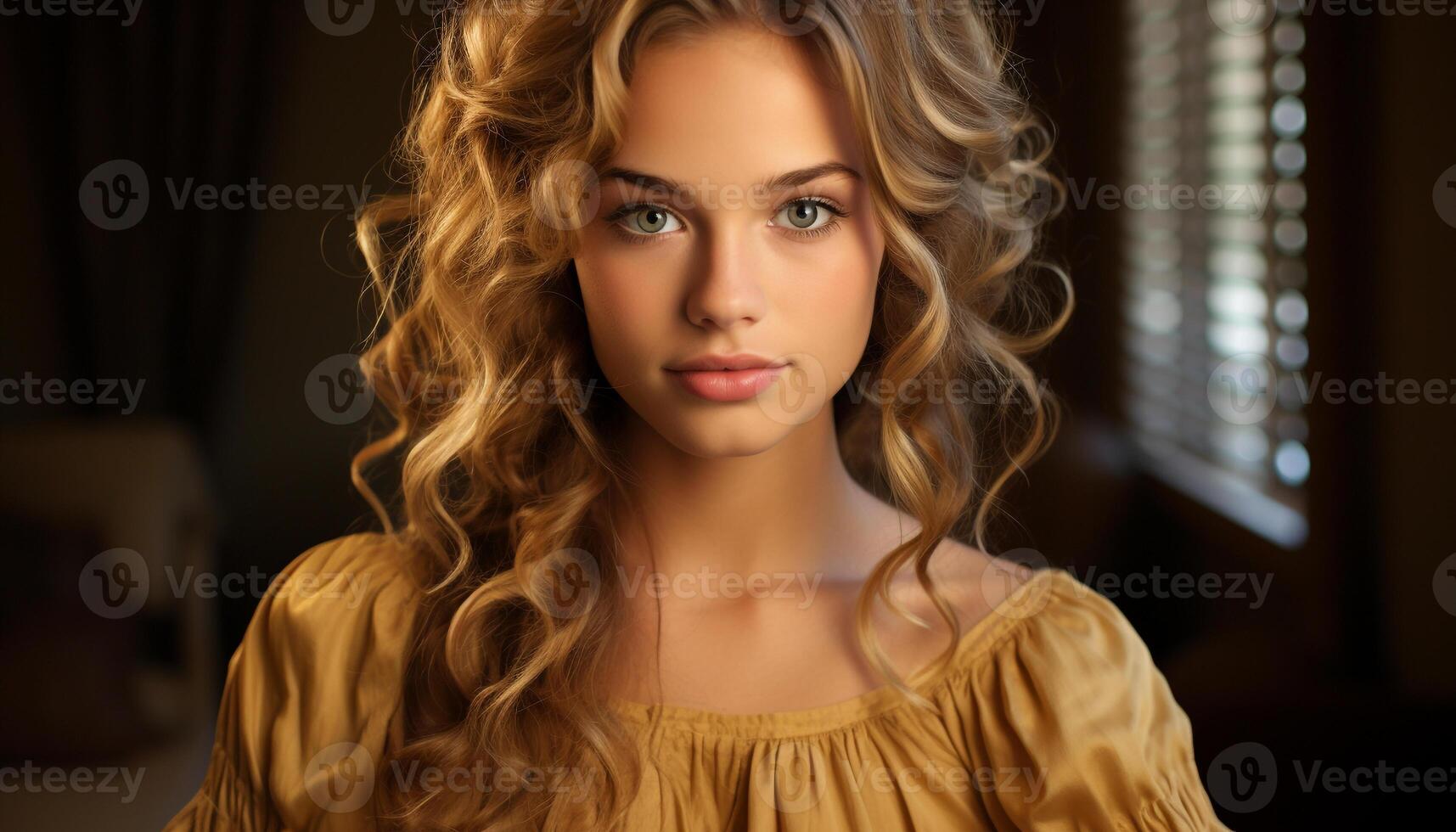 AI generated Beautiful woman with long blond hair looking confidently at camera generated by AI photo