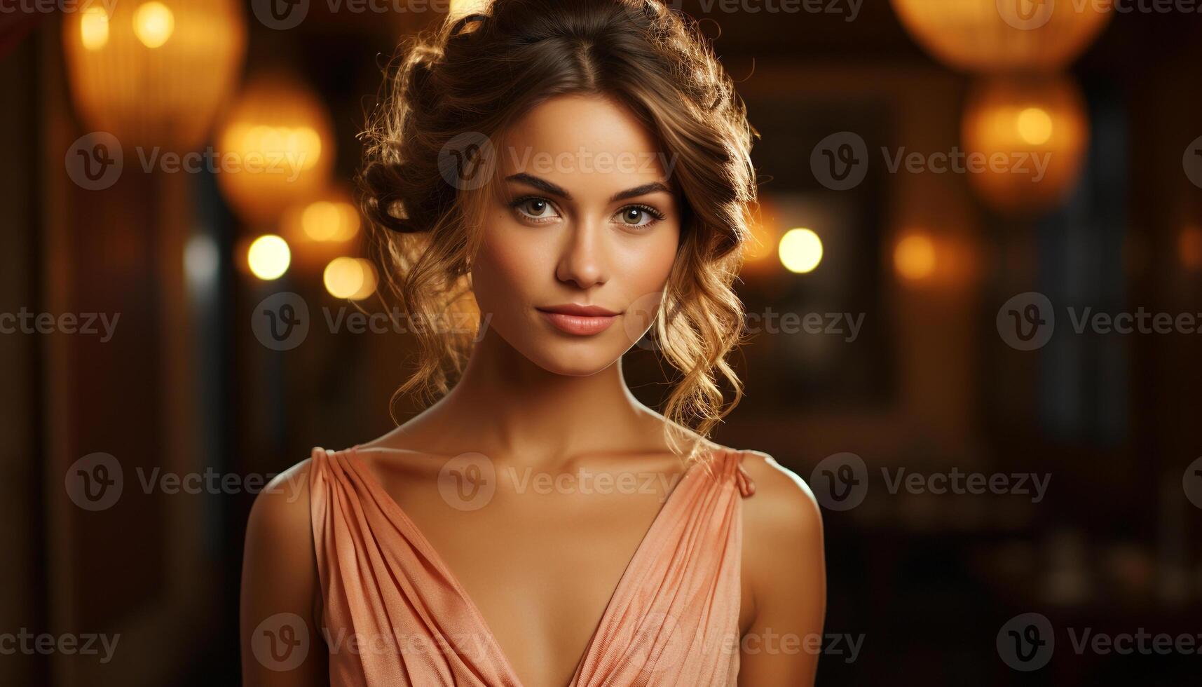 AI generated Beautiful woman looking at camera, smiling with elegance and sensuality generated by AI photo