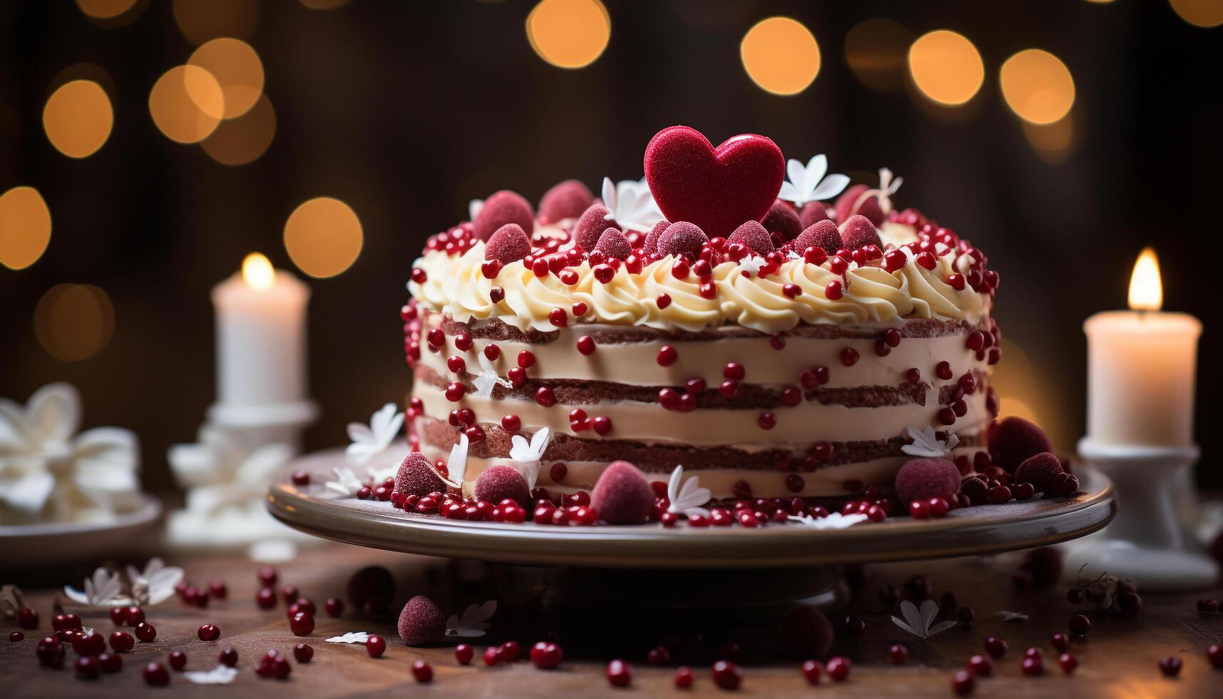 ai generado un dulce chocolate postre con luz de una vela, celebrando amor y indulgencia generado por ai foto