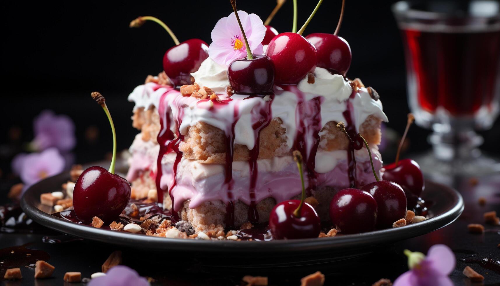 AI generated Homemade berry cheesecake, a sweet indulgence on a summer day generated by AI photo