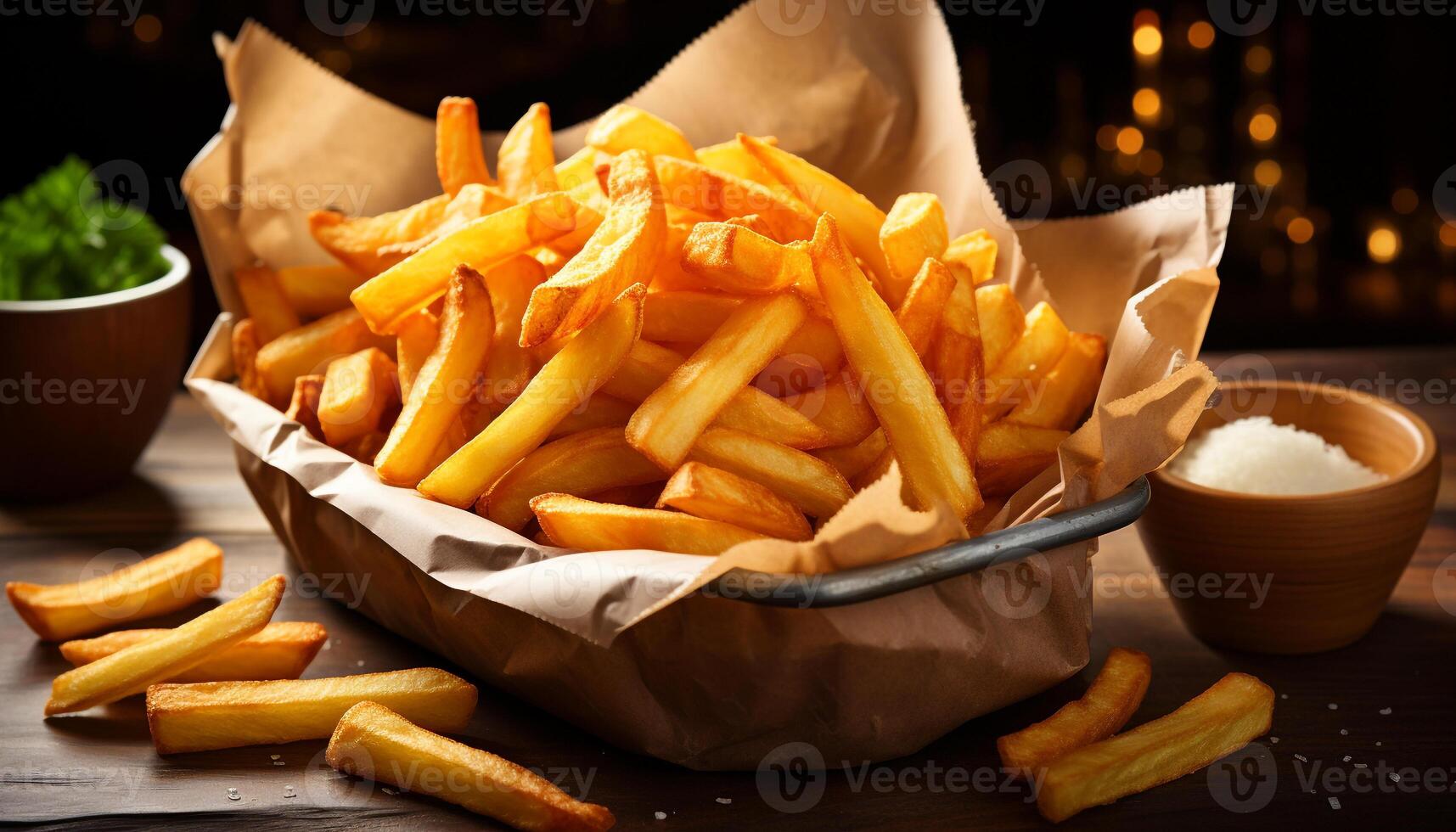 AI generated Freshness and crunch in a close up of homemade French fries generated by AI photo