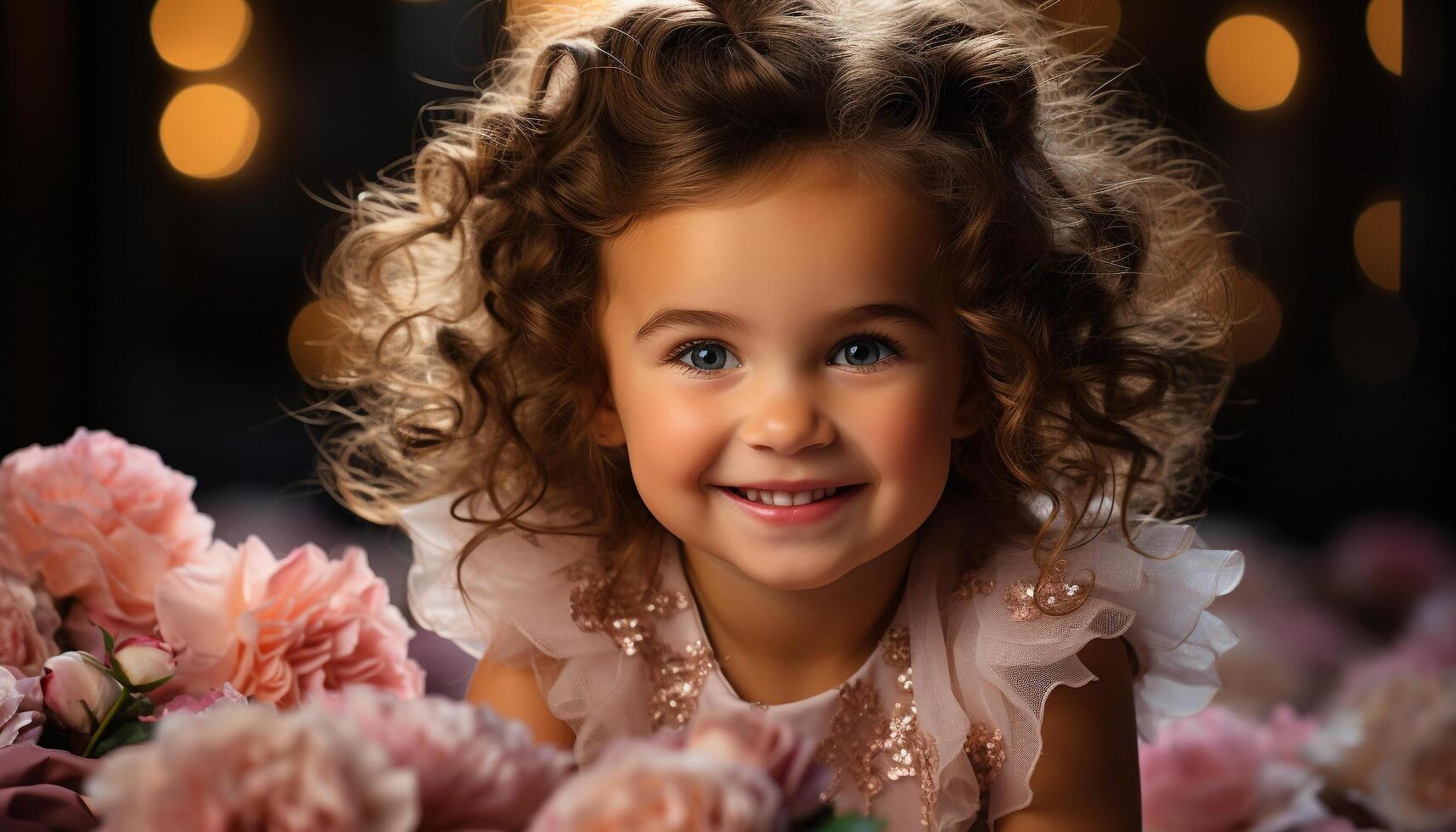 AI generated A cute, smiling girl looking at camera, full of joy generated by AI photo