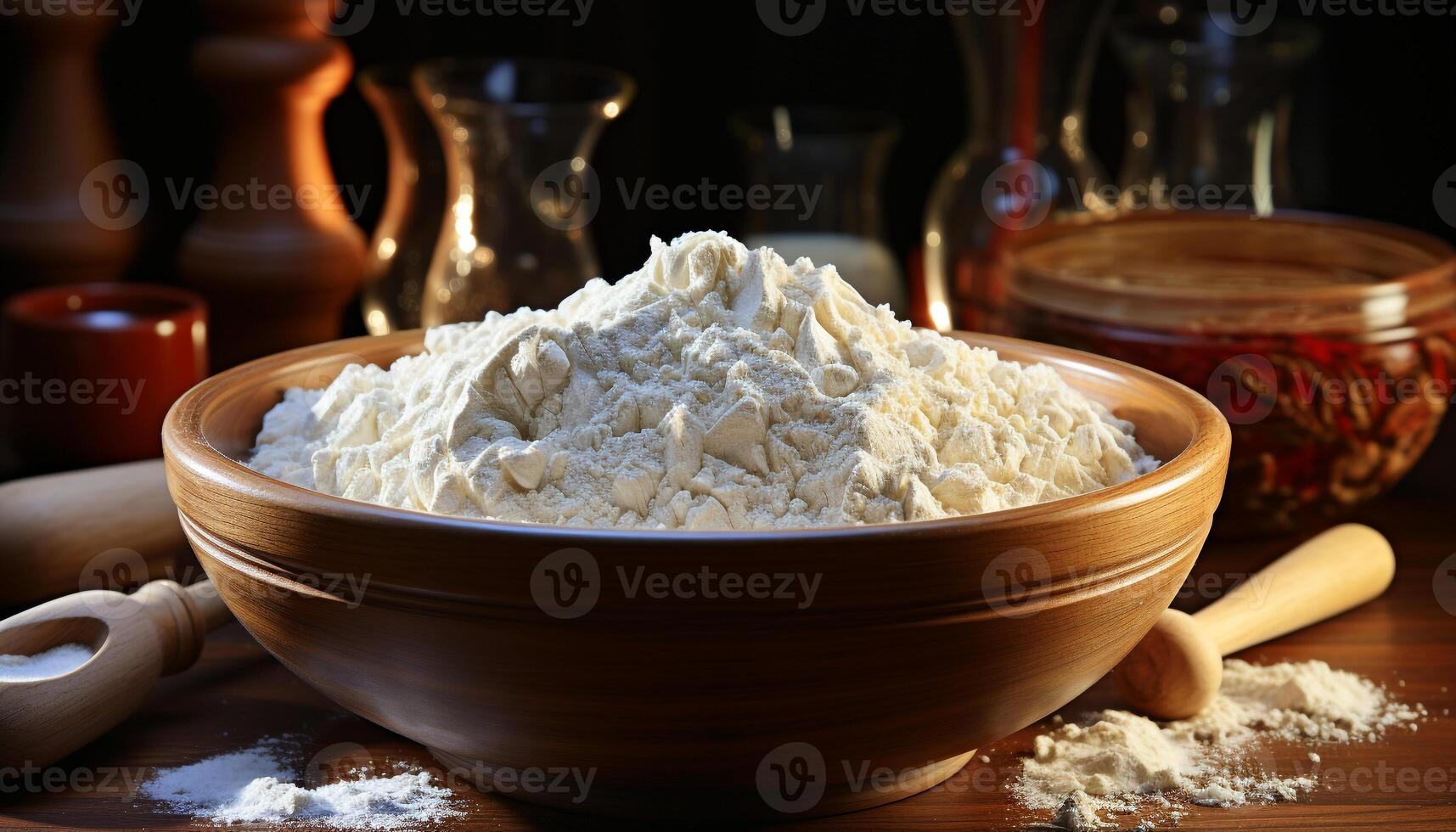 AI generated Freshness on table healthy meal, homemade yogurt, rustic cottage cheese generated by AI photo