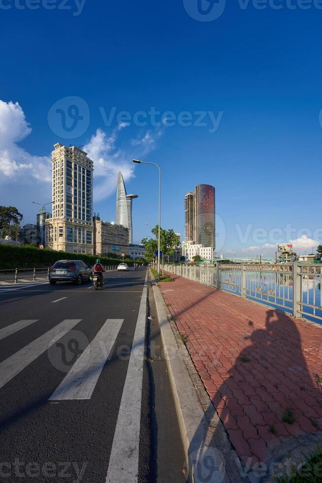 View of Bitexco tower, IFC one tower. Ho chi minh city is the one of the developed cities in Vietnam. Travel concept photo