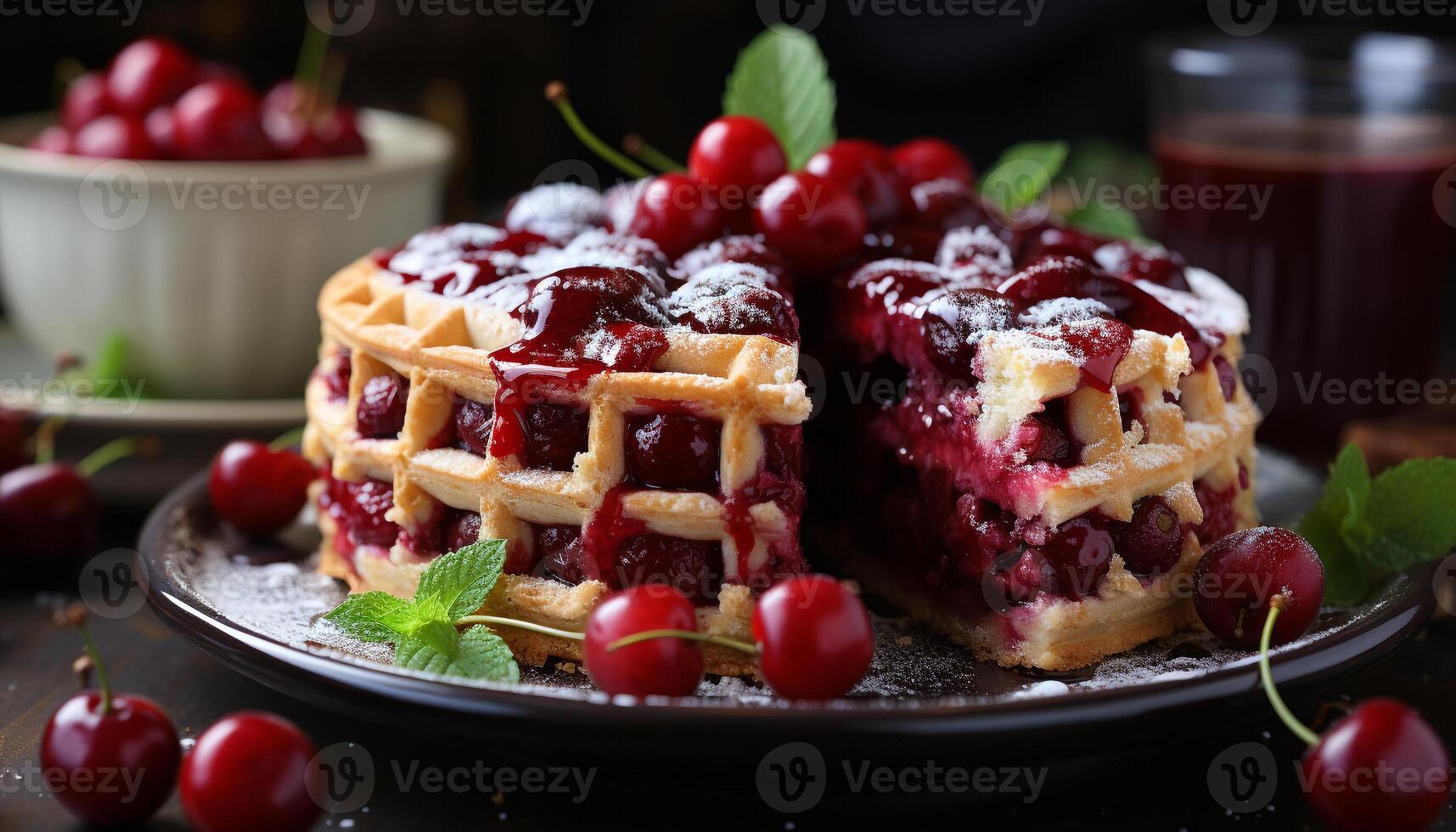 AI generated Fresh berry dessert on wooden plate, homemade and delicious generated by AI photo