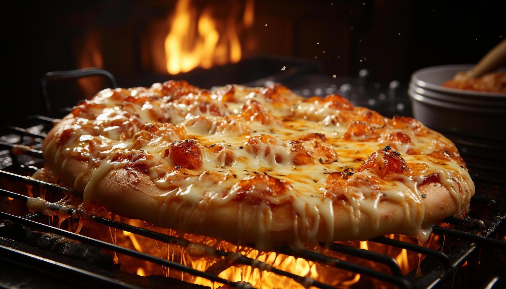 AI generated Grilled meat slice, fresh tomato, melting mozzarella, ready to eat barbecue generated by AI photo