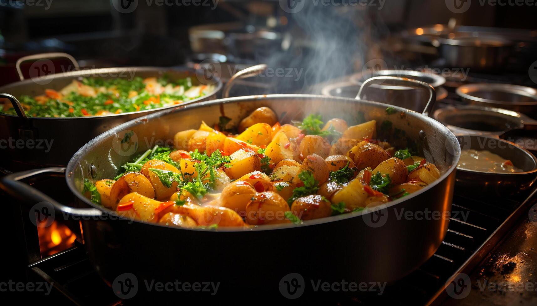 ai generado sano comiendo fresco, orgánico vegetales cocido en un madera estufa generado por ai foto