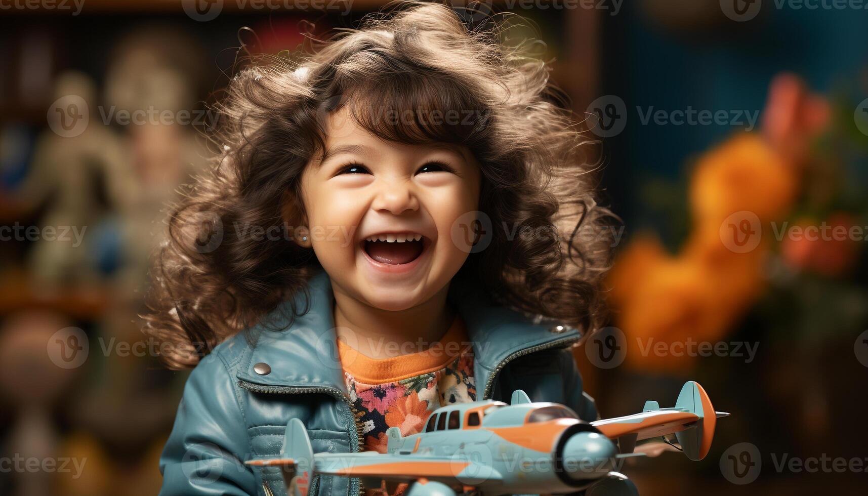 AI generated Smiling girl playing outdoors, enjoying nature beauty and flying generated by AI photo