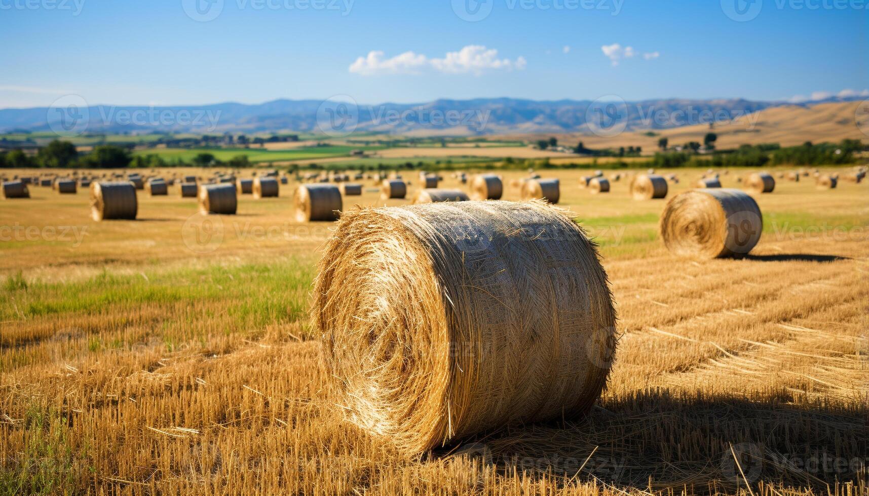 AI generated Agriculture beauty in nature meadow, hay, and wheat stack generated by AI photo