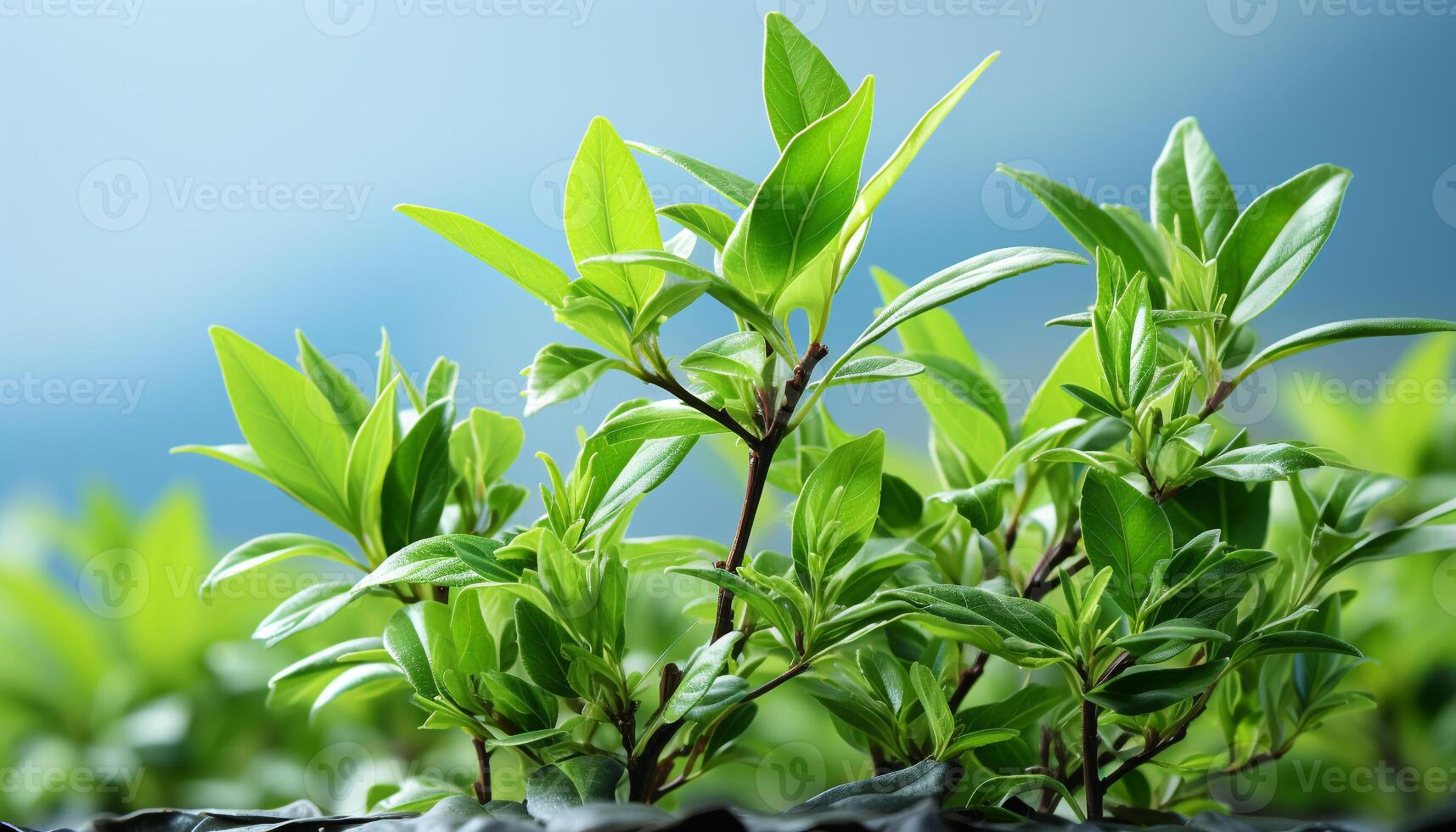 AI generated Fresh green leaves symbolize the vibrant beauty of nature generated by AI photo