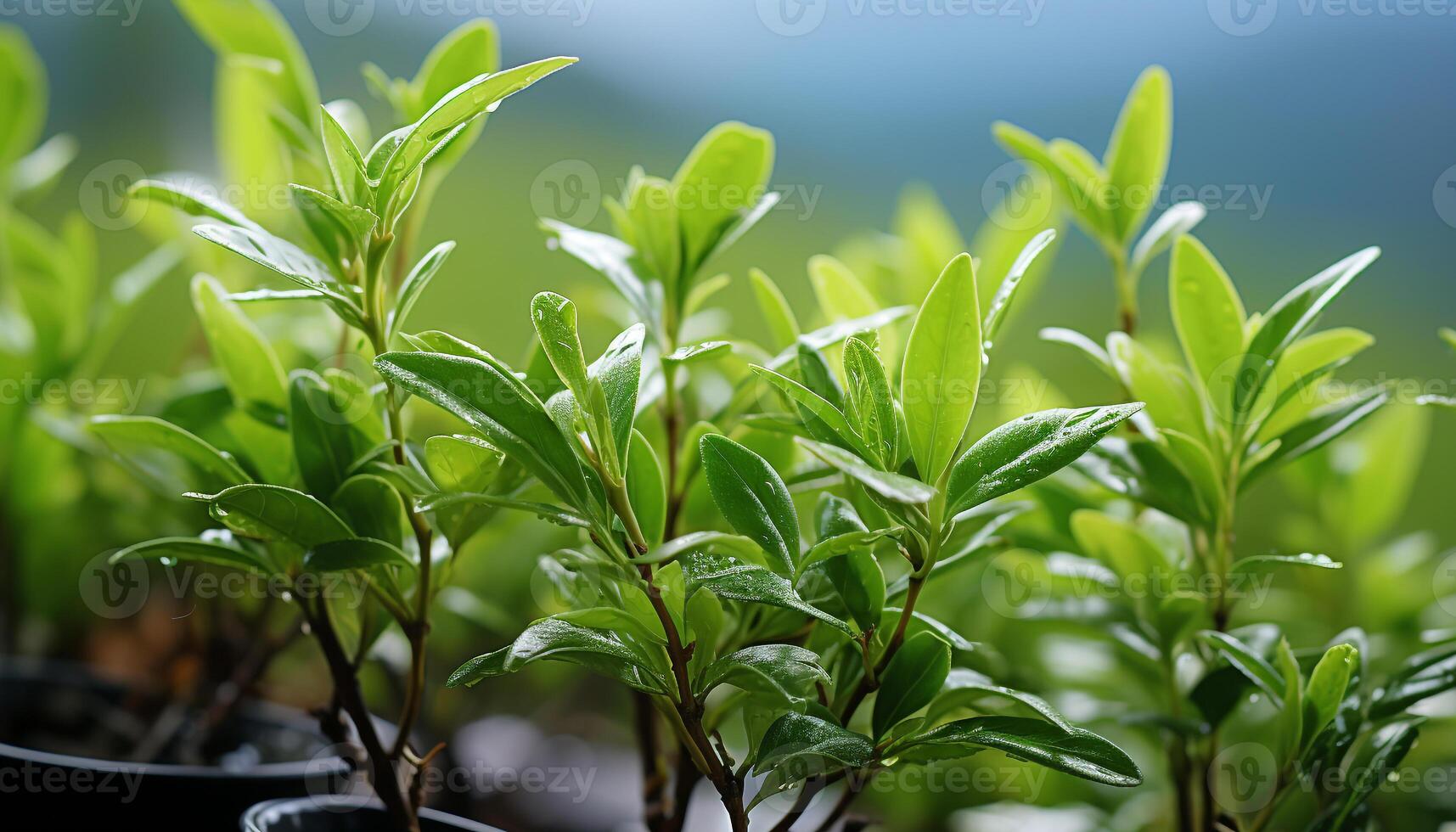 ai generado Fresco verde hojas crecer en el vibrante verano luz de sol generado por ai foto