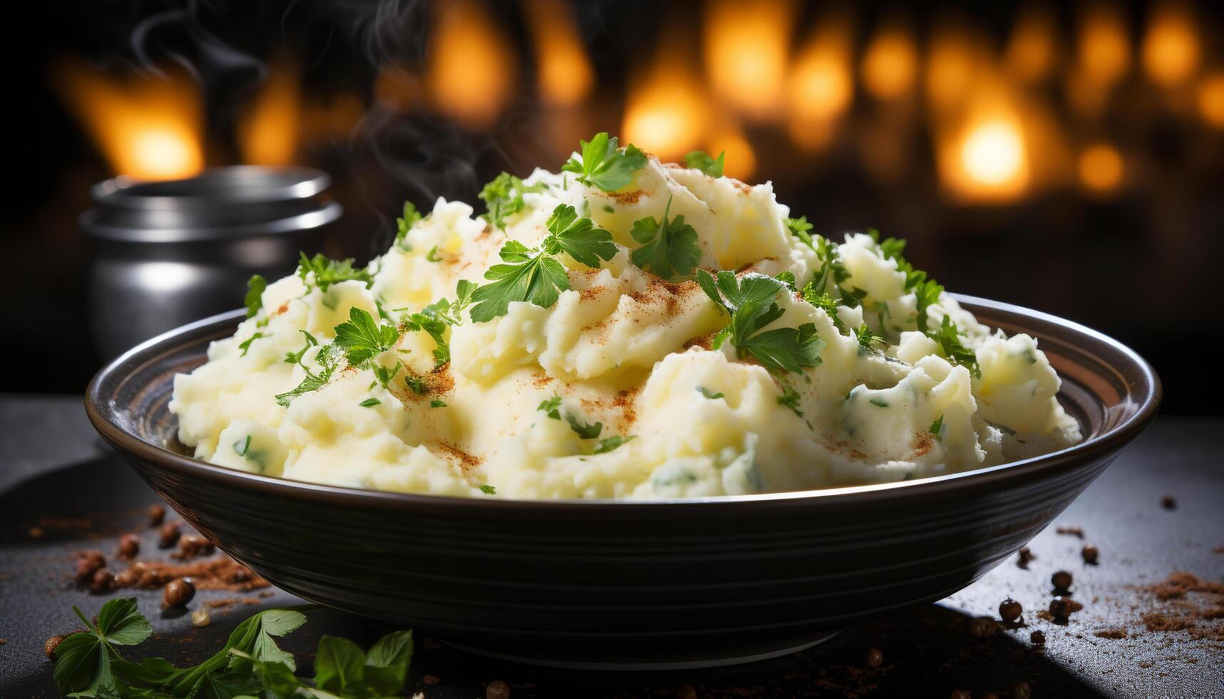 AI generated Freshly cooked gourmet meal on rustic wooden table, healthy and delicious generated by AI photo