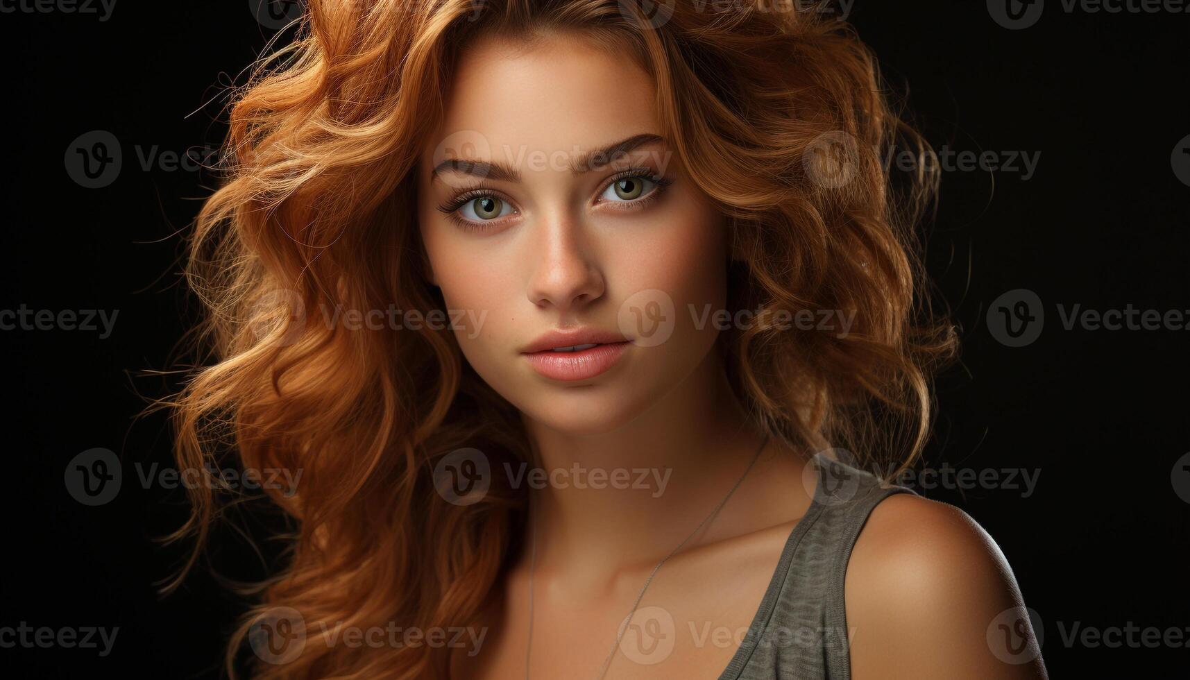 AI generated Beautiful woman with long curly hair looking at camera confidently generated by AI photo