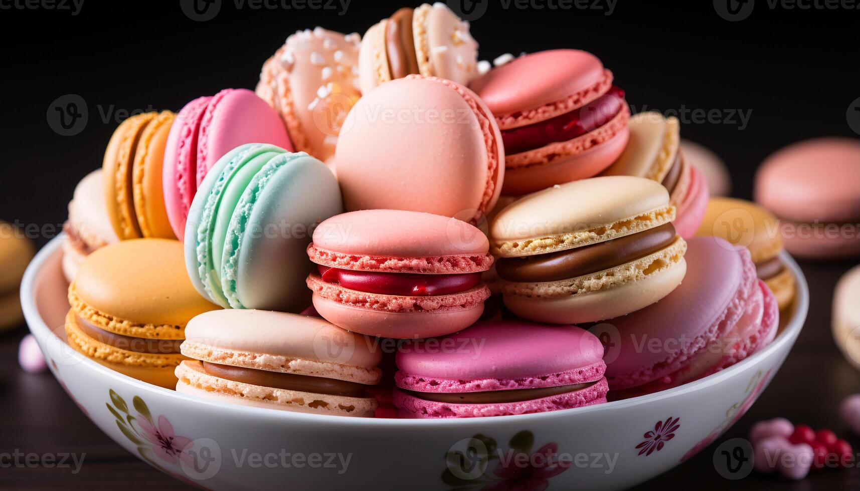 AI generated A colorful stack of macaroons, a sweet French indulgence generated by AI photo