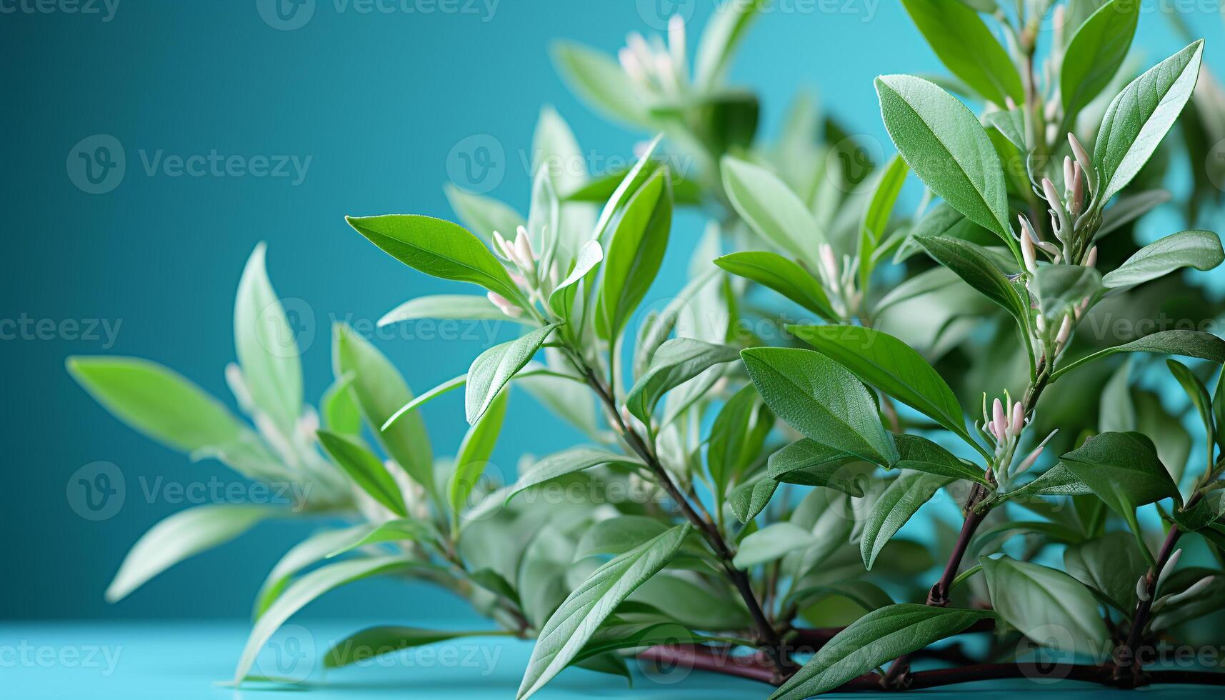 AI generated Fresh green leaves and vibrant flowers blossom in nature beauty generated by AI photo