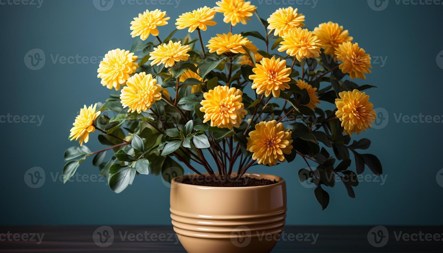 AI generated A fresh bouquet of yellow flowers in a green vase generated by AI photo
