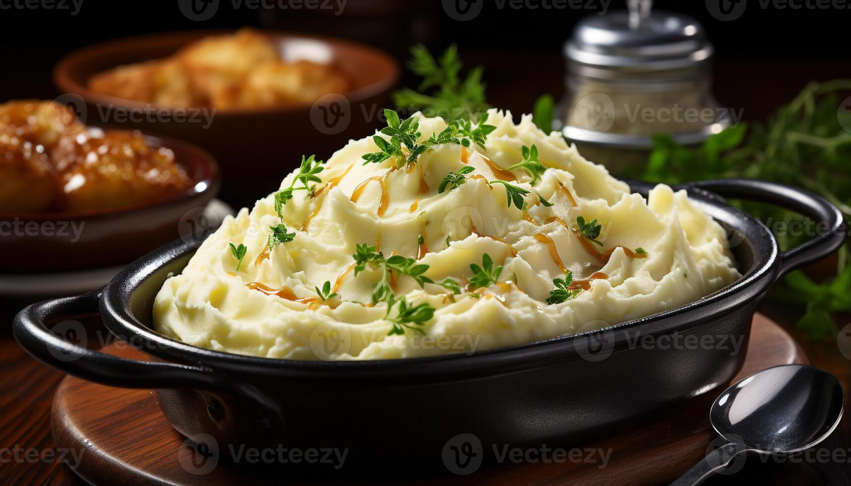 AI generated Freshly cooked vegetarian meal on rustic wooden table, healthy and delicious generated by AI photo