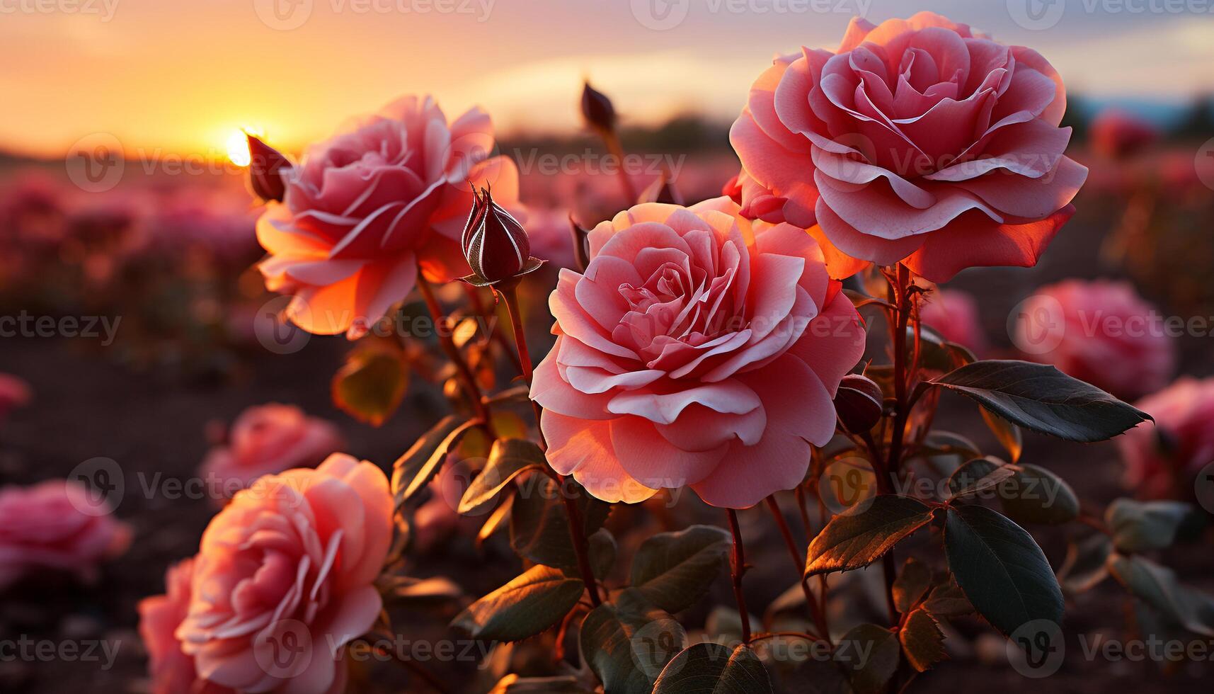AI generated A vibrant bouquet of colorful flowers in a meadow at dawn generated by AI photo
