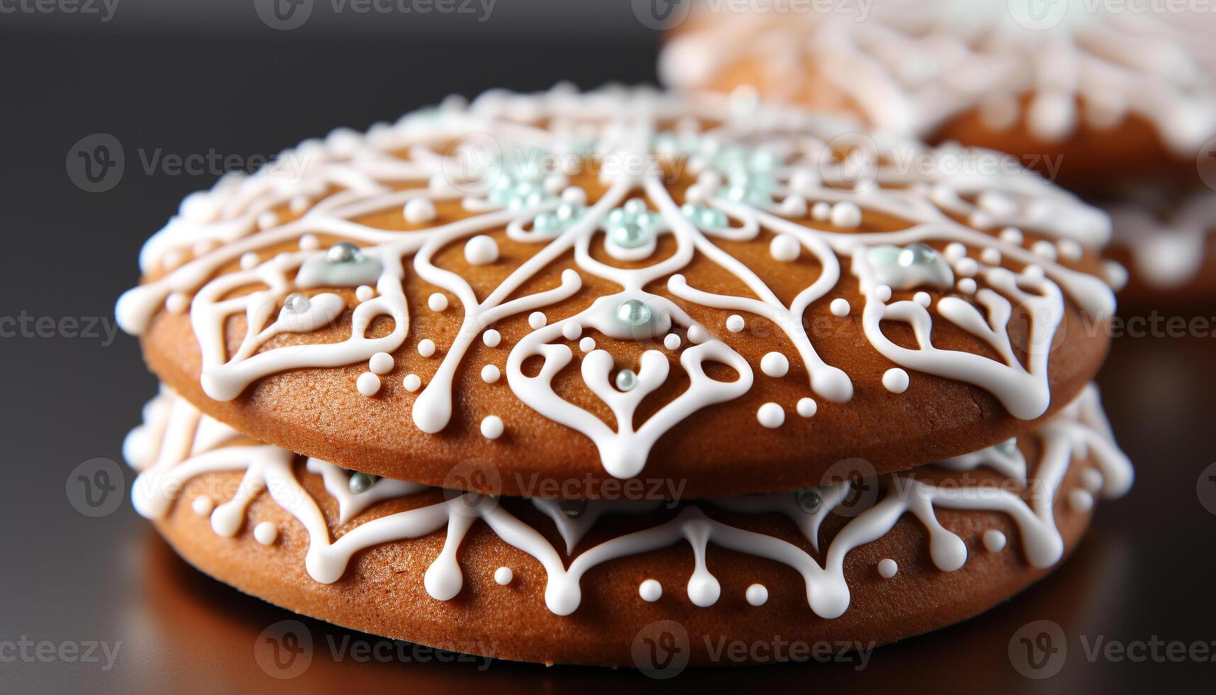 AI generated Homemade gingerbread cookie, decorated with icing, on wooden table generated by AI photo