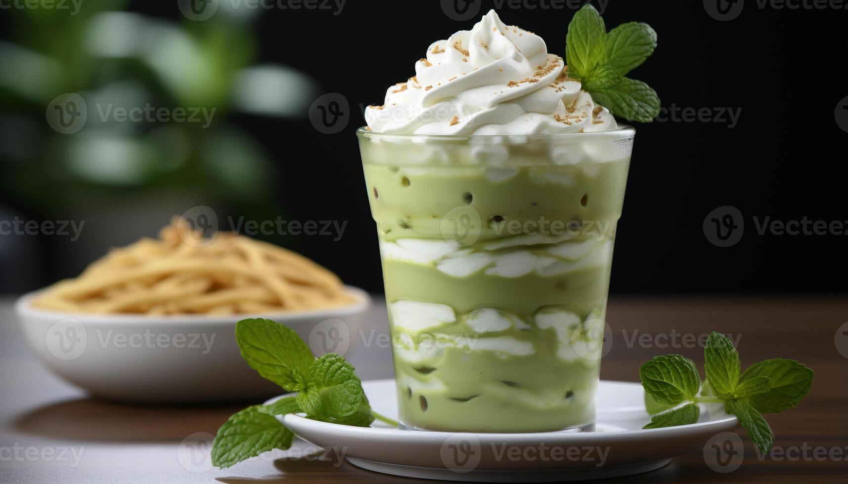 AI generated Freshness and sweetness in a bowl of gourmet ice cream generated by AI photo