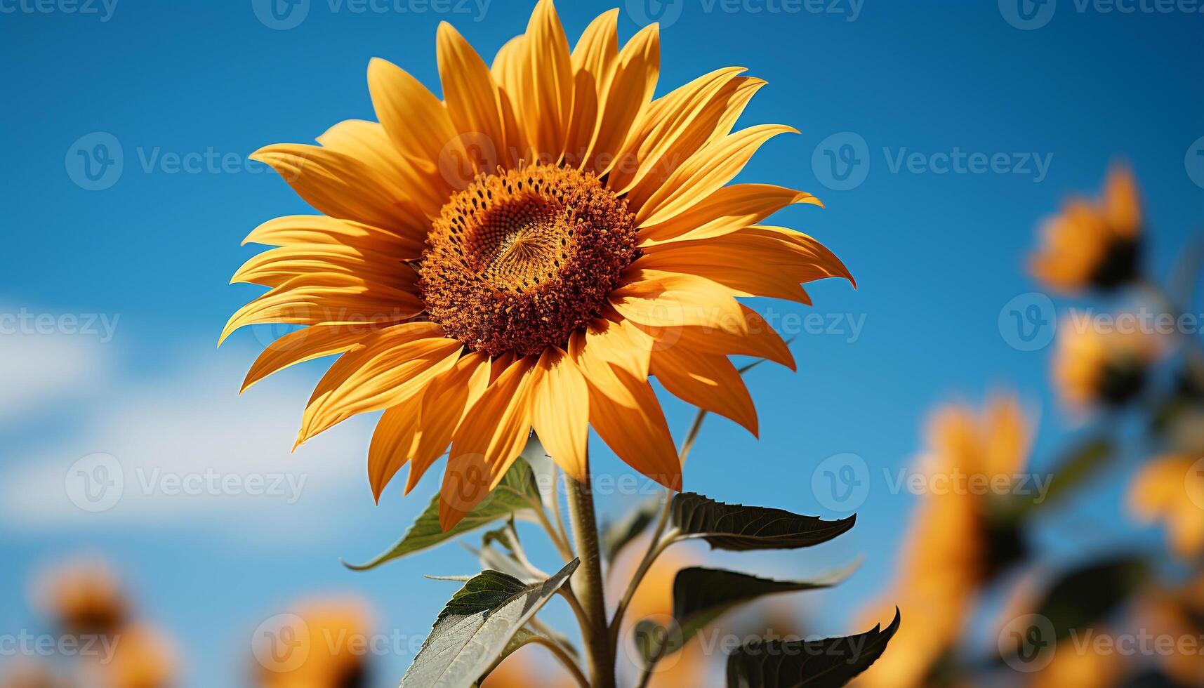 AI generated Bright yellow sunflower in nature, close up of vibrant petals generated by AI photo