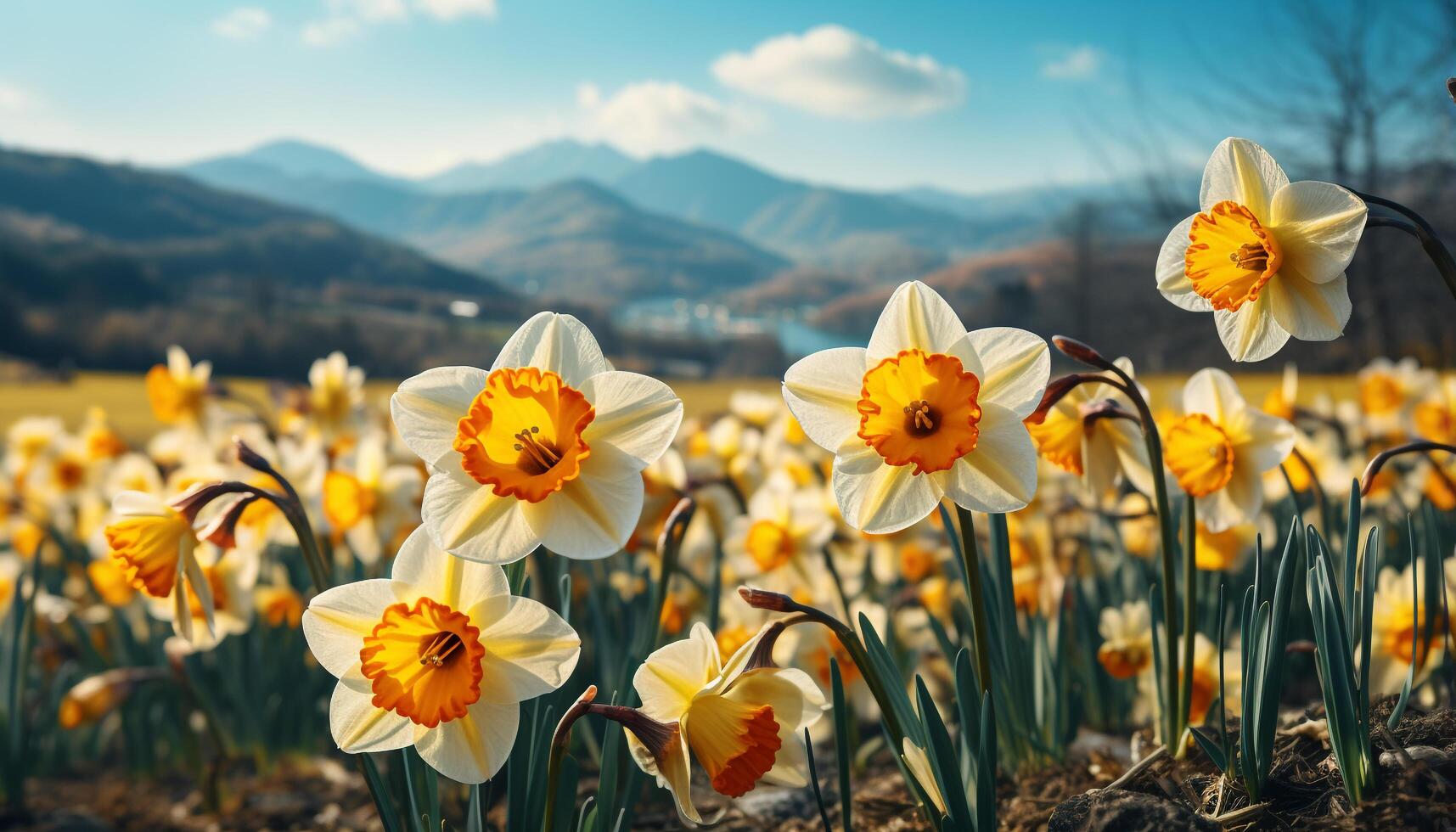 AI generated A vibrant meadow of flowers blossoms under the summer sun generated by AI photo