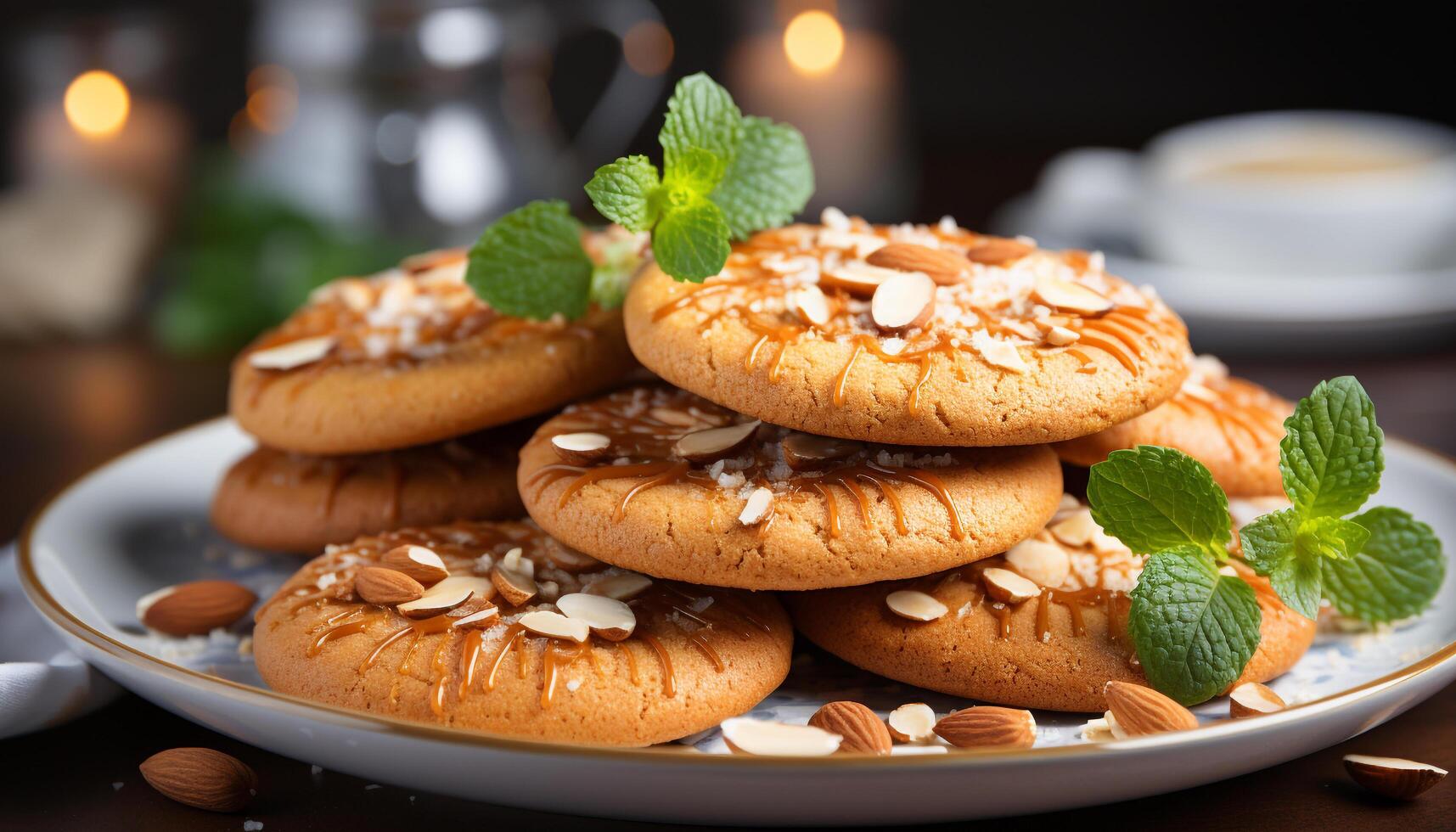 AI generated Freshly baked homemade chocolate chip cookies on a rustic wooden table generated by AI photo