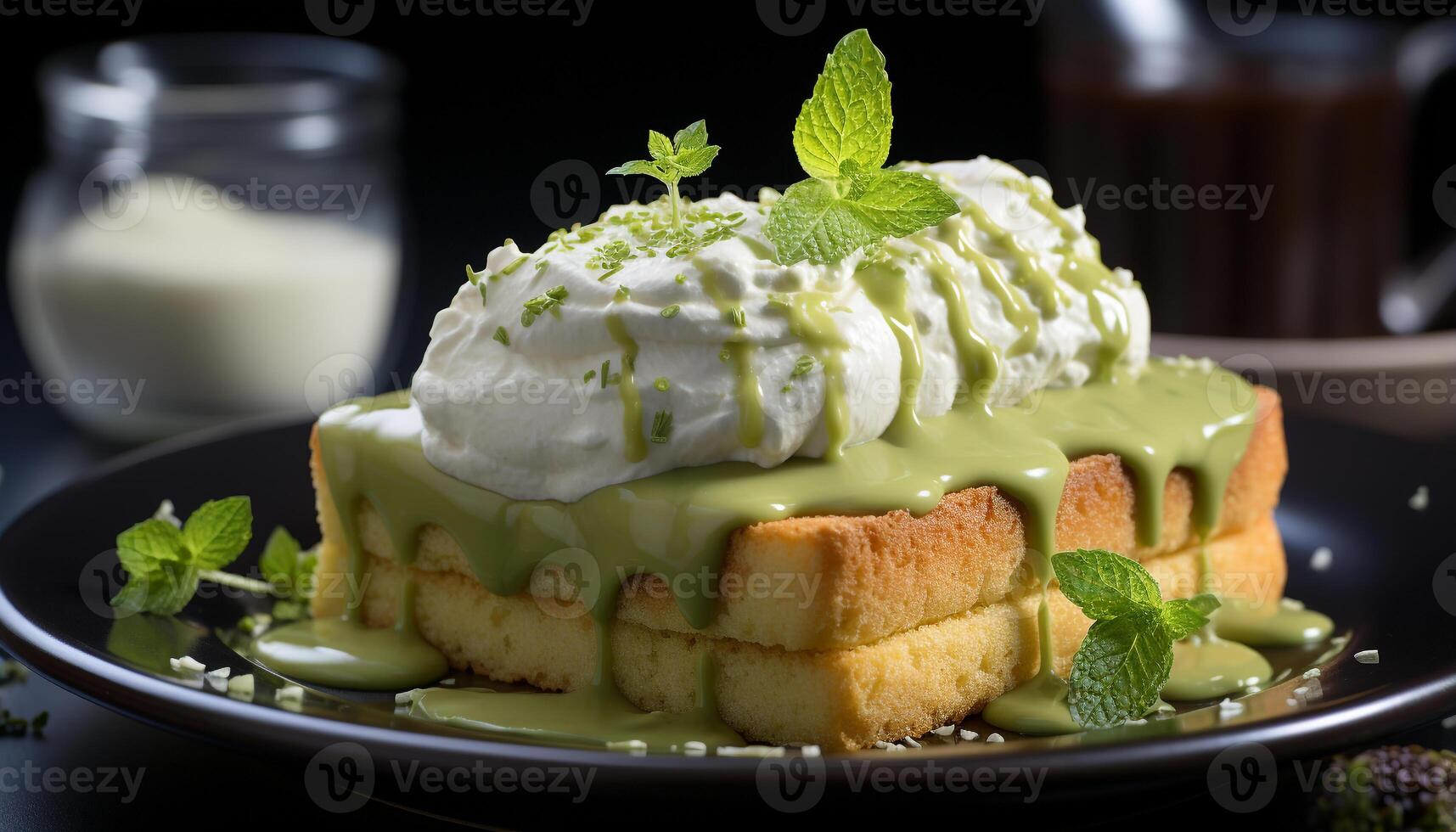 AI generated Freshness and indulgence on a plate of gourmet dessert generated by AI photo