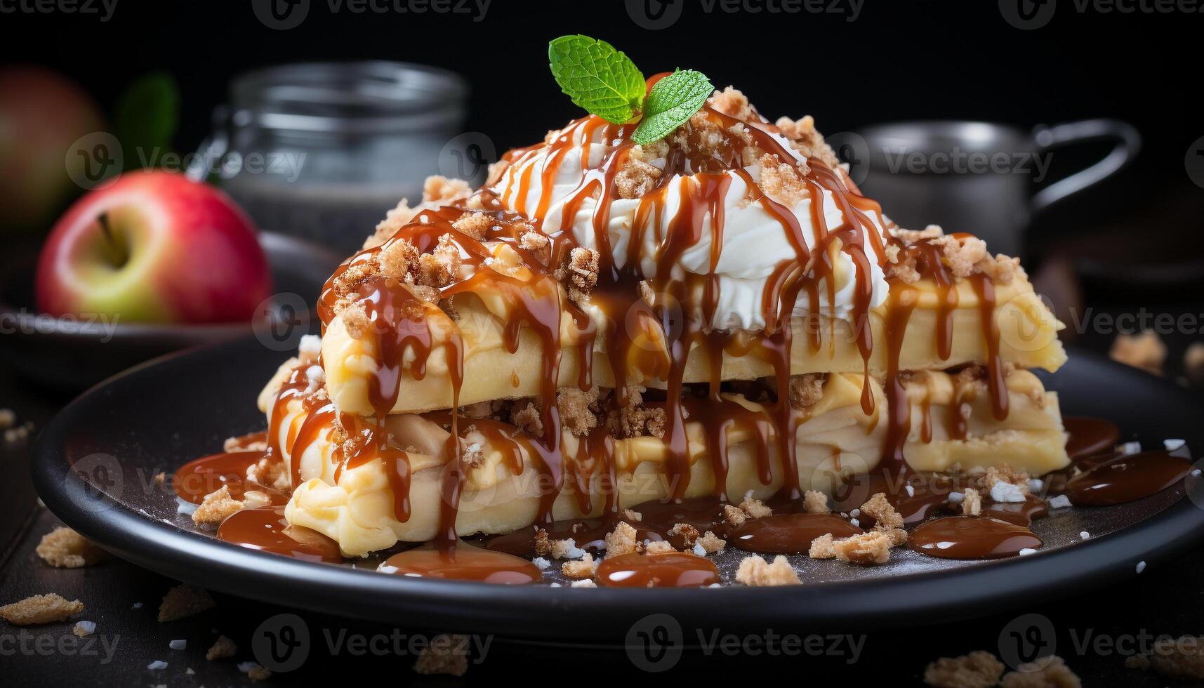 AI generated Freshly baked homemade chocolate pie on a wooden plate generated by AI photo