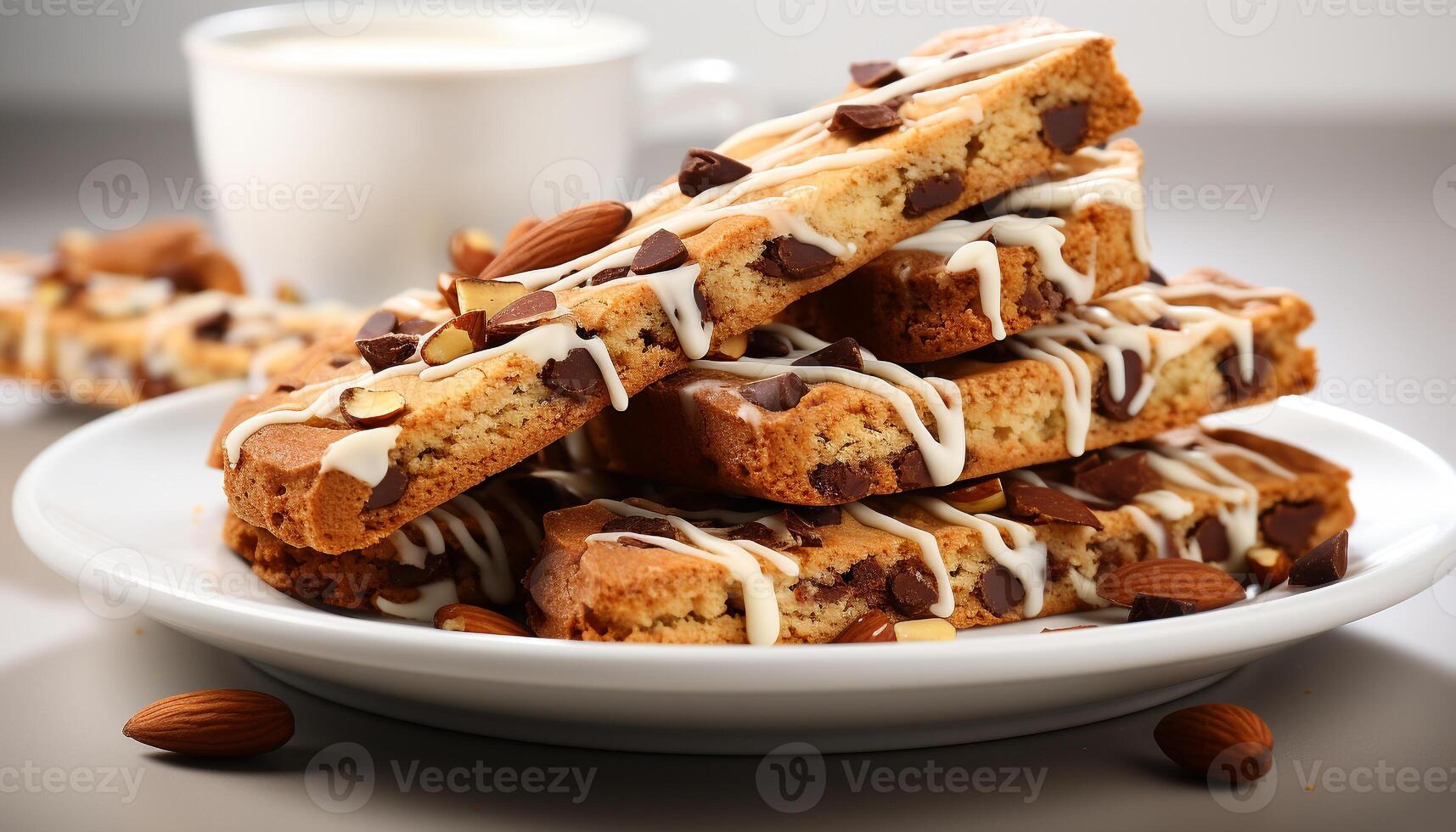 ai generado hecho en casa chocolate galletas, apilado alto, Listo a complacer en generado por ai foto