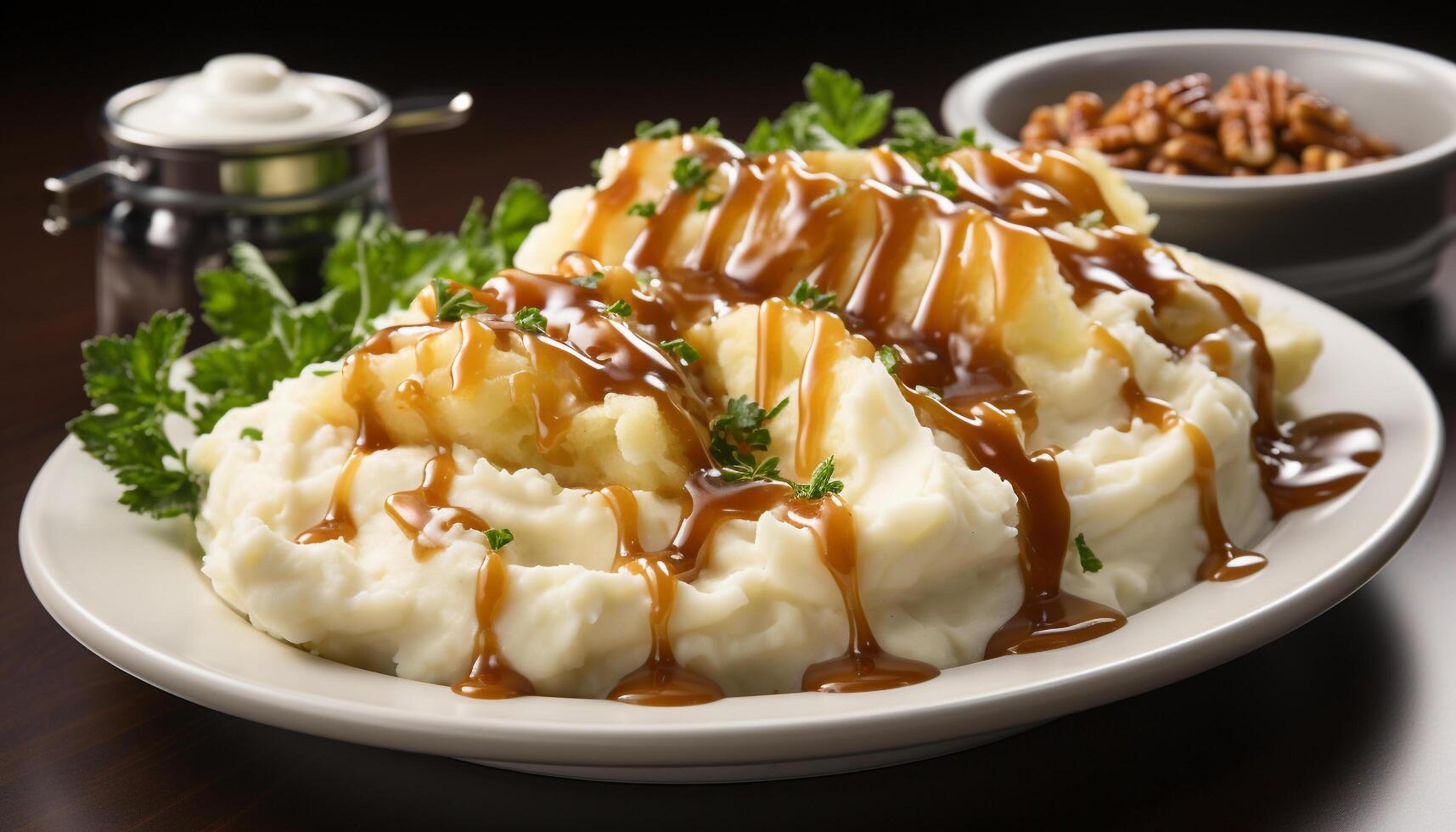 AI generated Freshly cooked gourmet meal, healthy lunch with prepared potato and parsley generated by AI photo