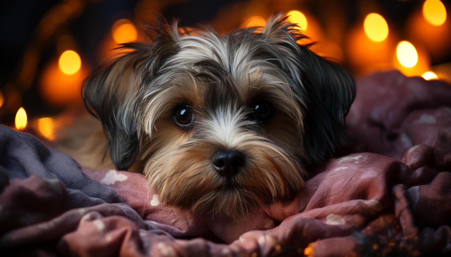 AI generated Cute puppy sitting outdoors, looking at camera with playful charm generated by AI photo