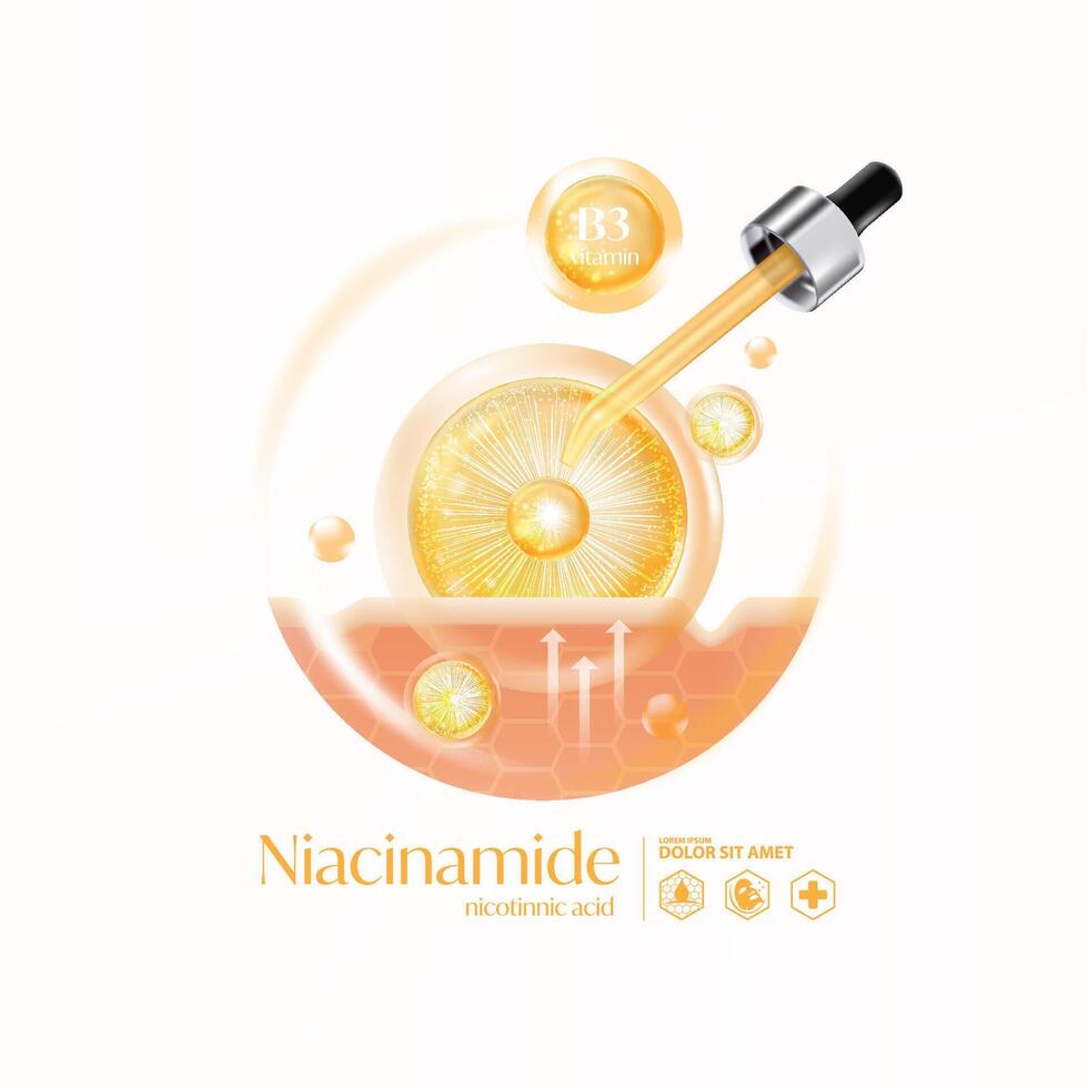 niacinamida, niacina, nicotínico ácido suero piel cuidado cosmético, vector