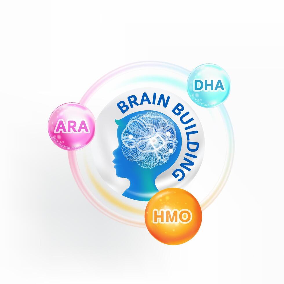 omega 3 vitaminas para cerebro edificio producto para niños vector