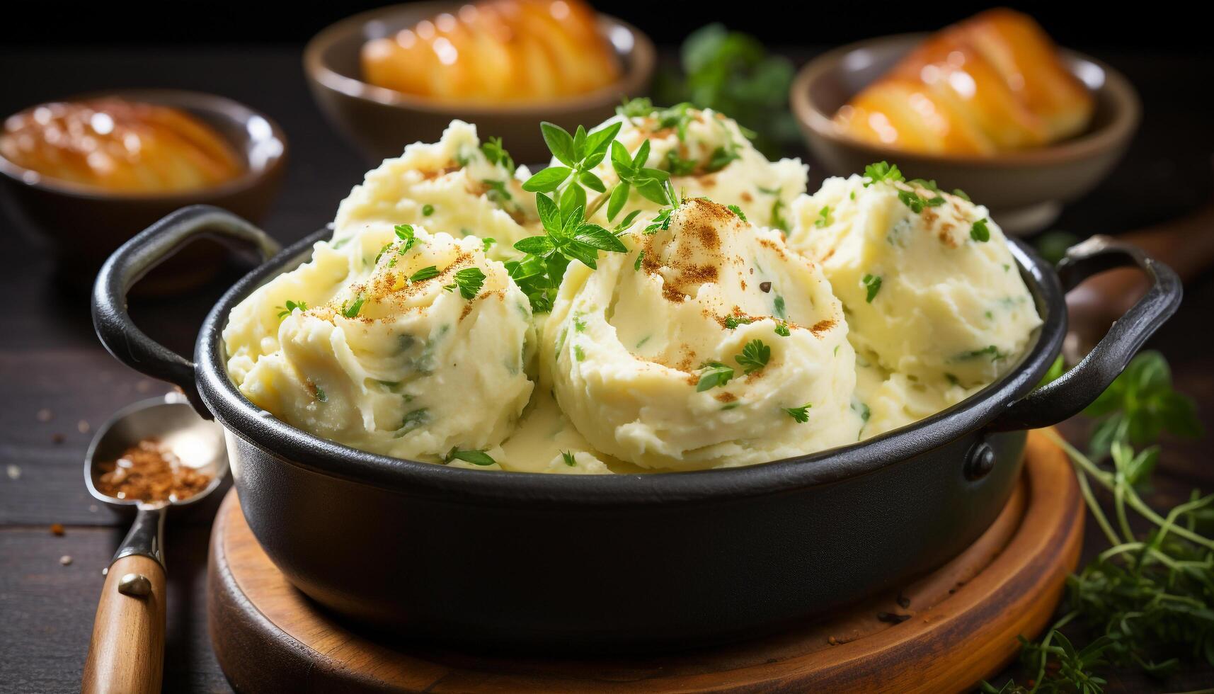 AI generated Freshly cooked gourmet meal on wooden table, healthy and delicious generated by AI photo