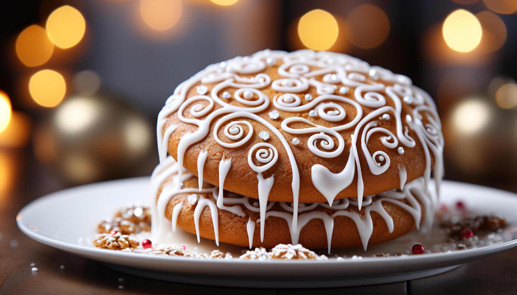 AI generated Homemade chocolate dessert on plate, decorated with powdered sugar generated by AI photo